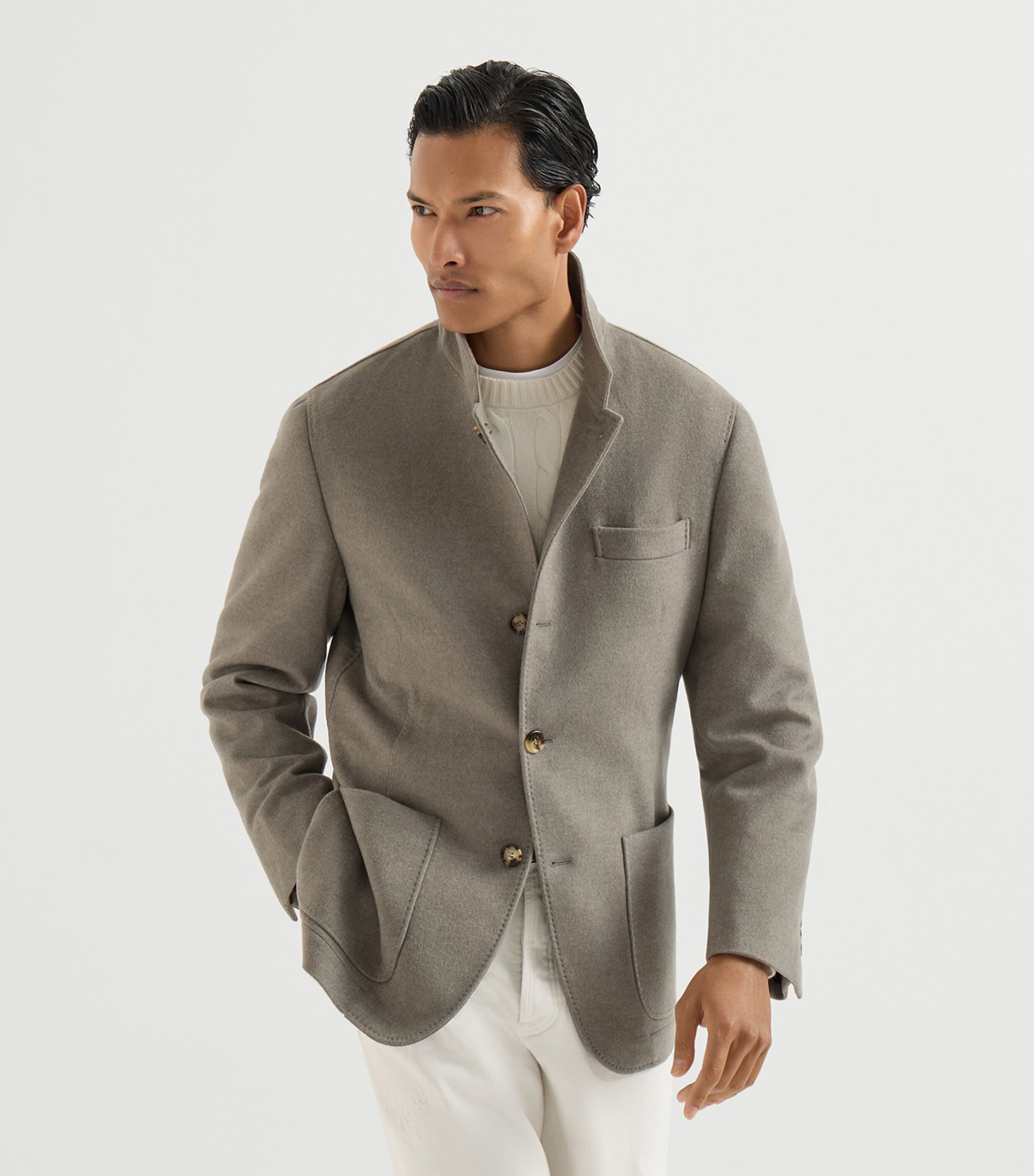 Brunello Cucinelli Mens Cashmere Water-Resistant Coat Dark Green Image 4