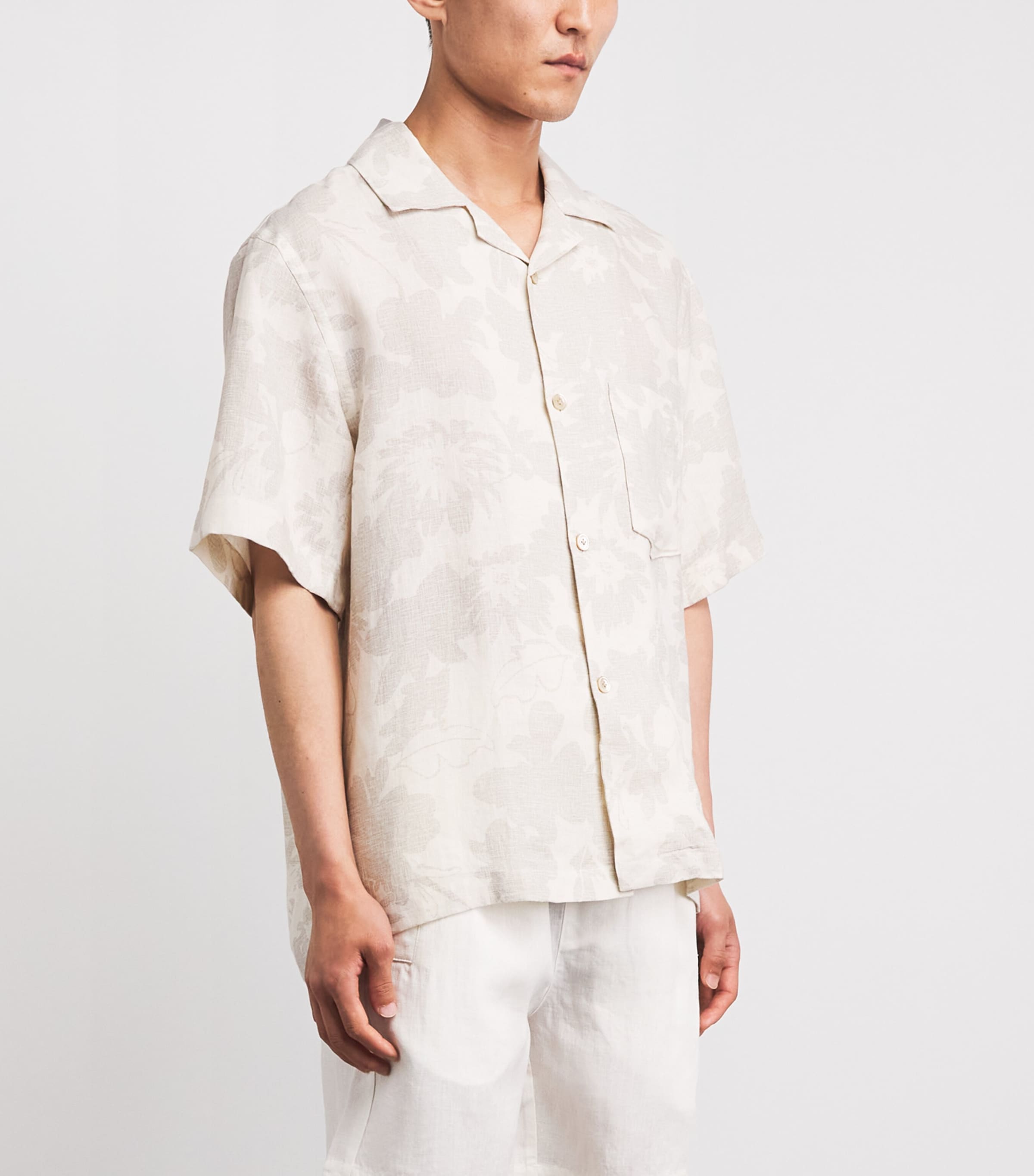 Eleventy Mens Linen Printed Bowling Overshirt Sabbia E Sabbia Image 4