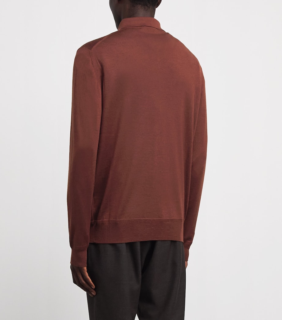 Brett Johnson Mens Cashmere-Silk Long-Sleeve Polo Shirt Terracotta Image 5