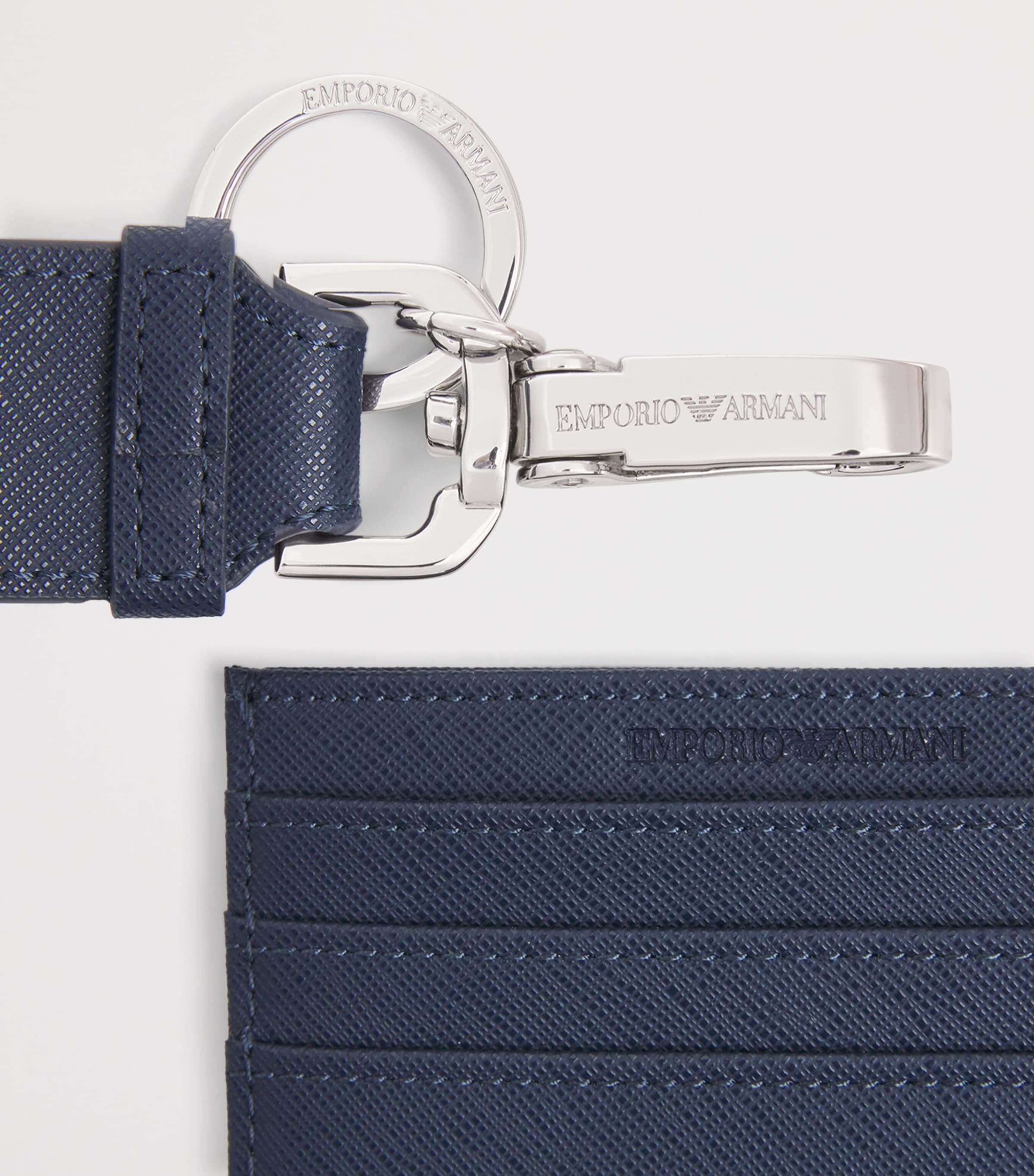 Emporio Armani Blue Leather Card Holder and Keyring Set | Harrods PA