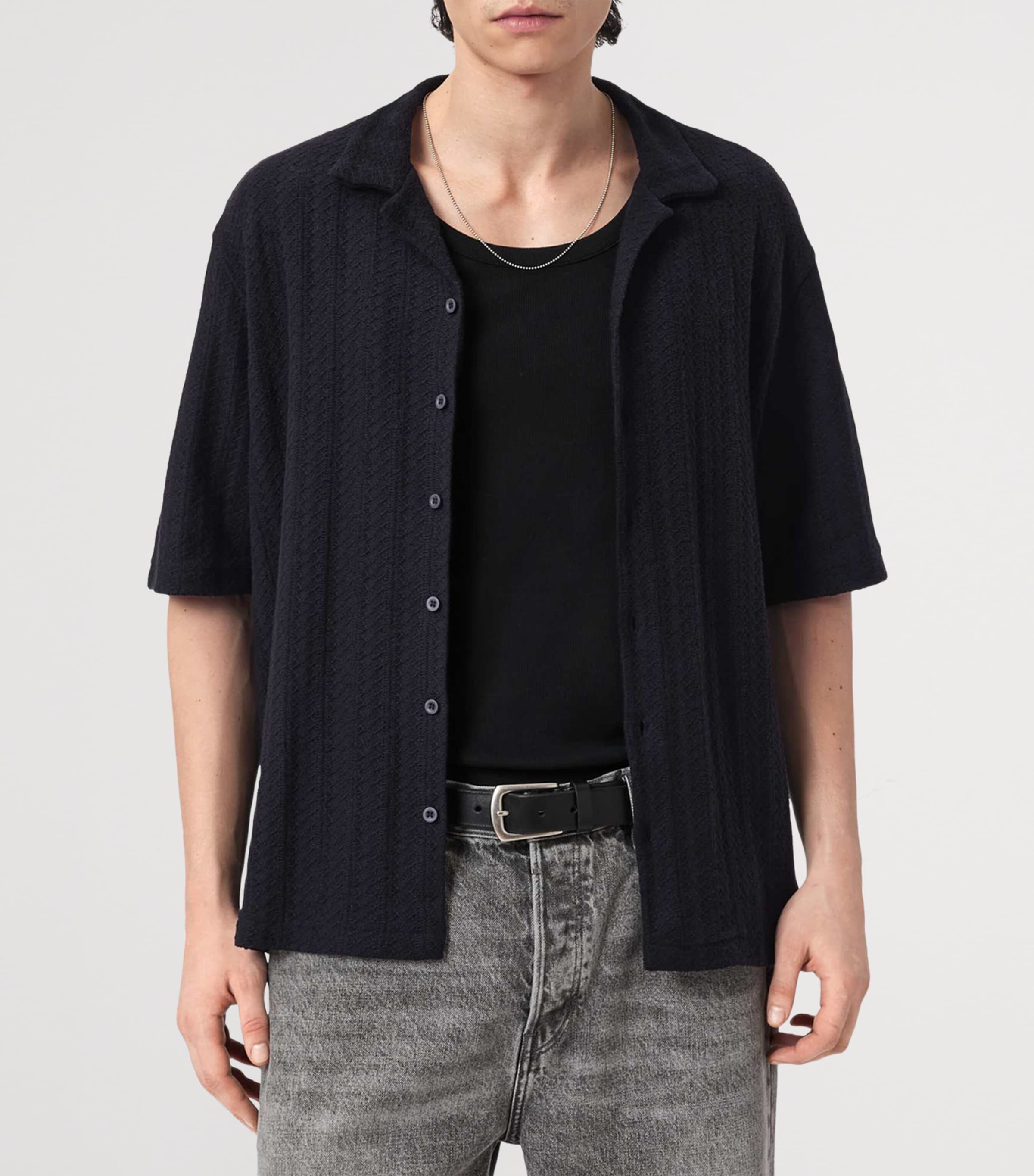 AllSaints Mens Knitted Trace Shirt Jet Black Image 3