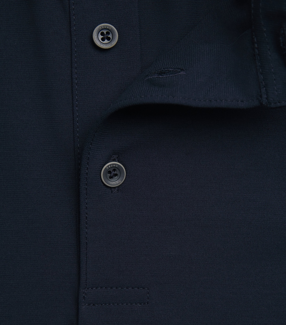 Herno Mens Cotton Jersey Crepe Polo Shirt Blu Navy Image 6