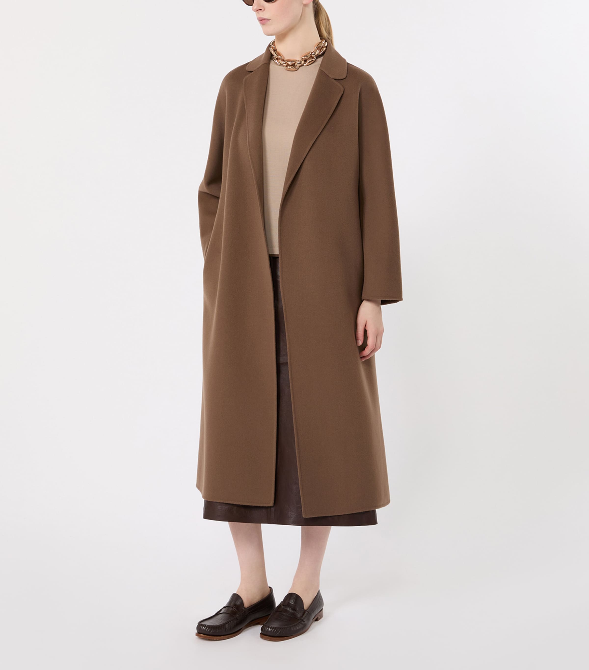 Max Mara Womens Virgin Wool Wrap Coat Mud Image 2
