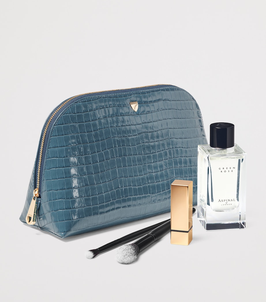 Large Leather Croc-Embossed Cosmetic Case PEACOCK Image 3