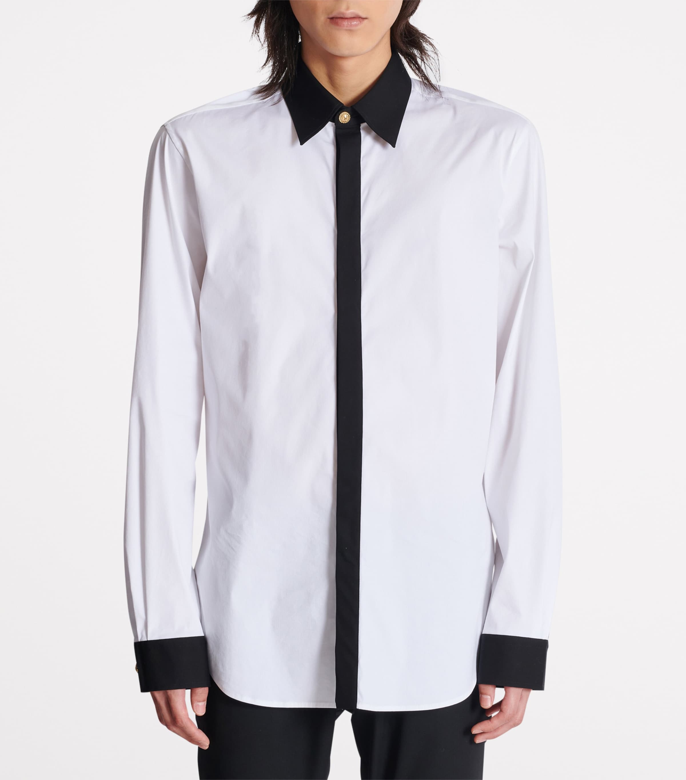 Balmain Mens Cotton Two-Tone Shirt Gab Blanc/noir Image 2