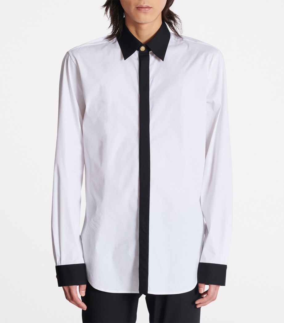 Balmain Mens Cotton Two-Tone Shirt Gab Blanc/noir Image 2