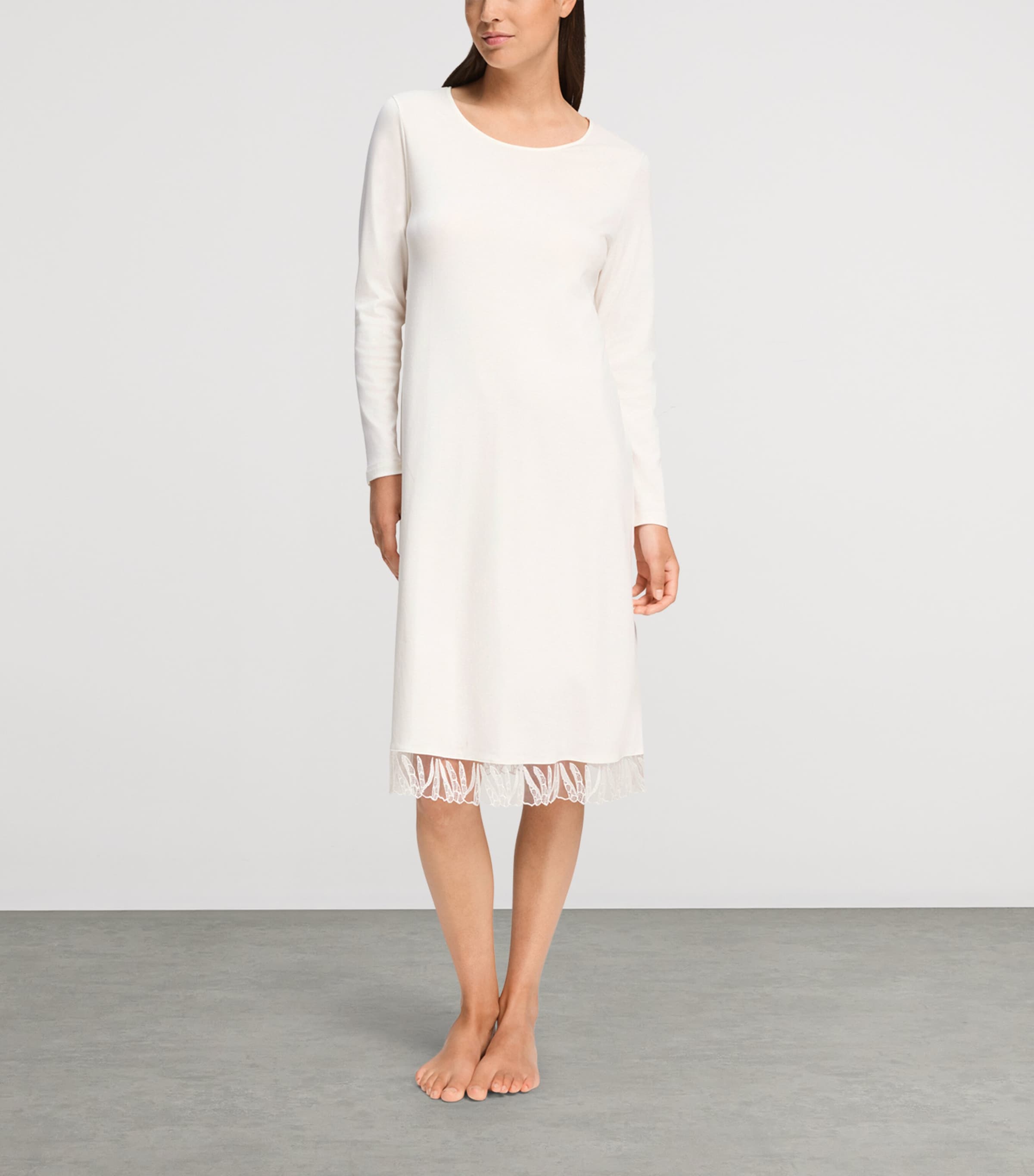Hanro Womens Cotton Long-Sleeve Nightdress Off White Image 2
