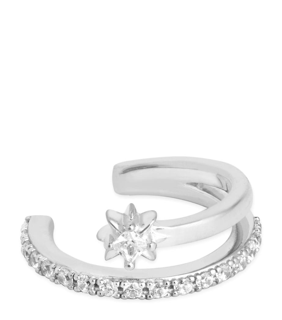 Astrid & Miyu Rhodium-Plated Cosmic Crystal Illusion Ear Cuff Silver Image 1