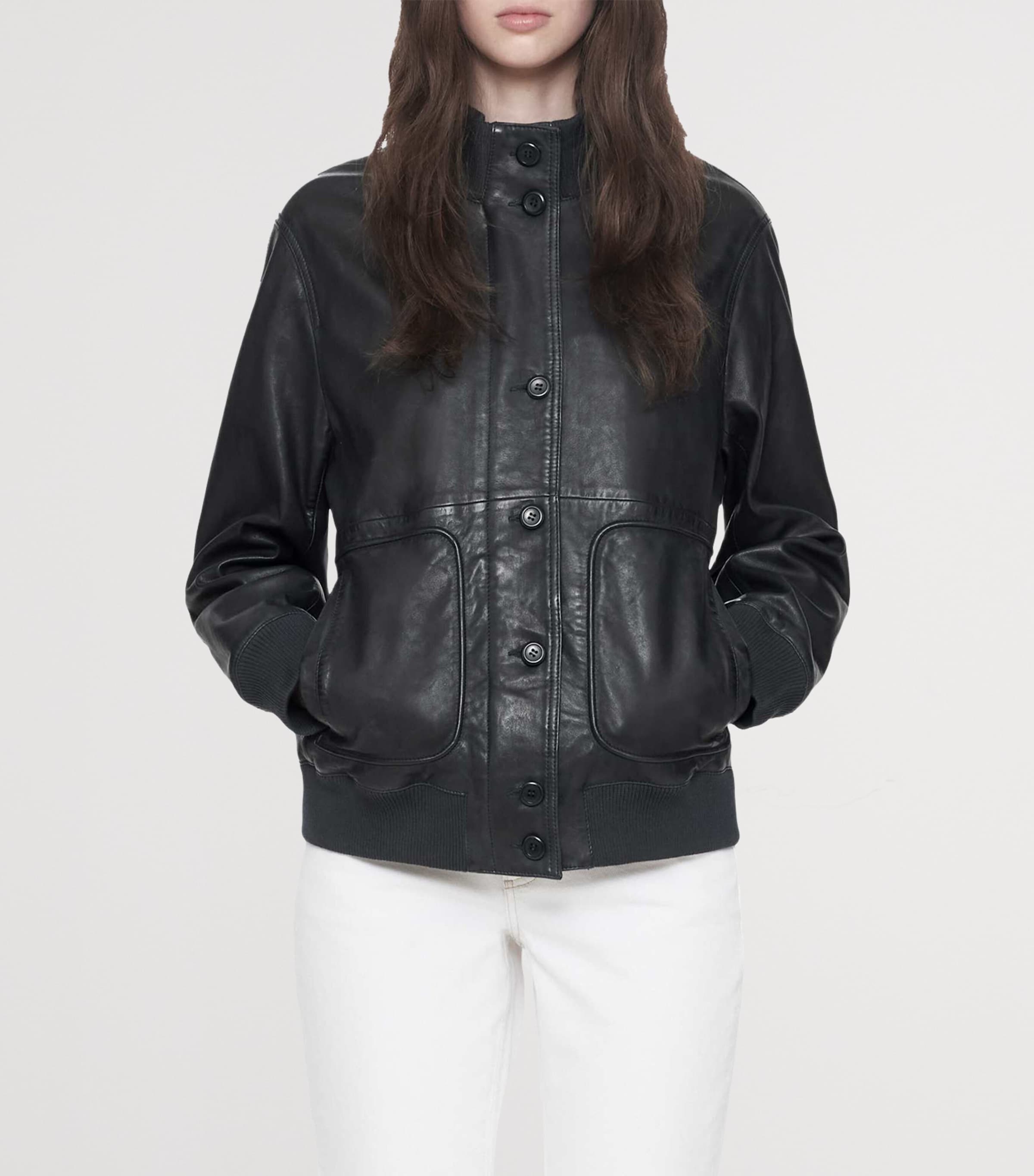 AllSaints Womens Memphis Leather Jacket Navy Blue Image 3