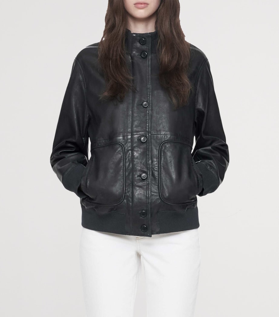 AllSaints Womens Memphis Leather Jacket Navy Blue Image 3