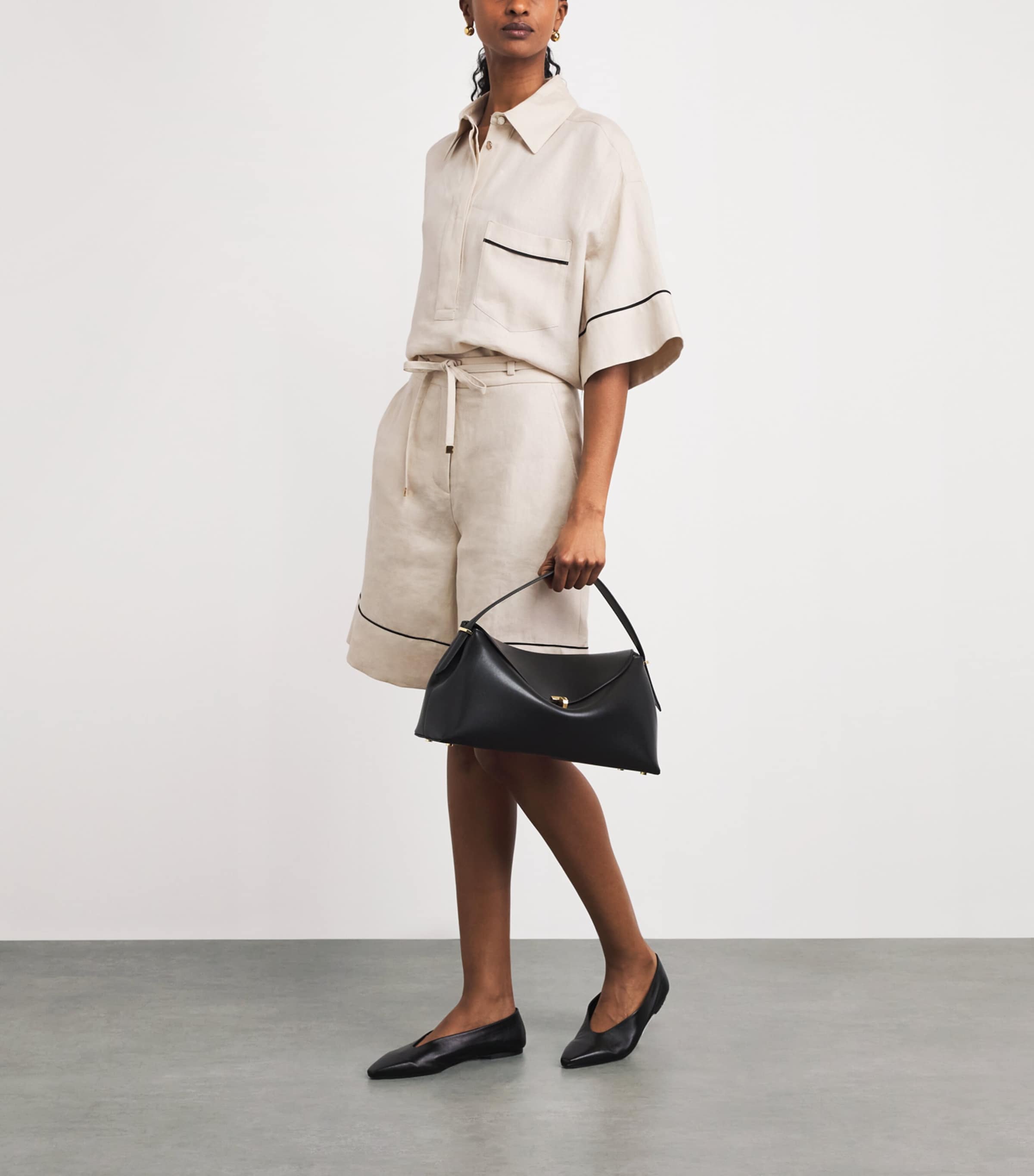 Linen Drawstring Shorts N43 BEIGE Image 2