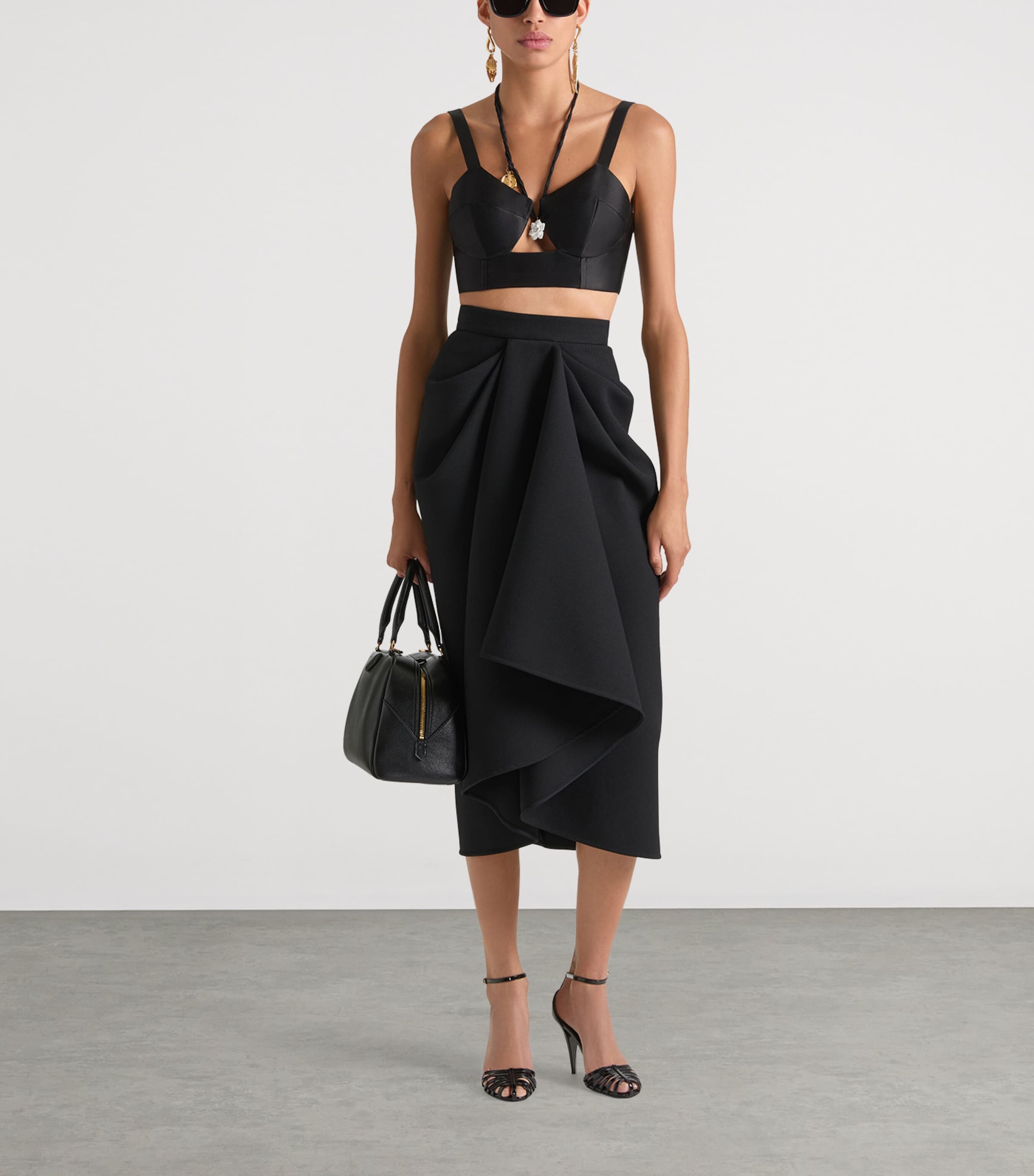 Wool-Blend Draped Midi Skirt BLACK Image 3