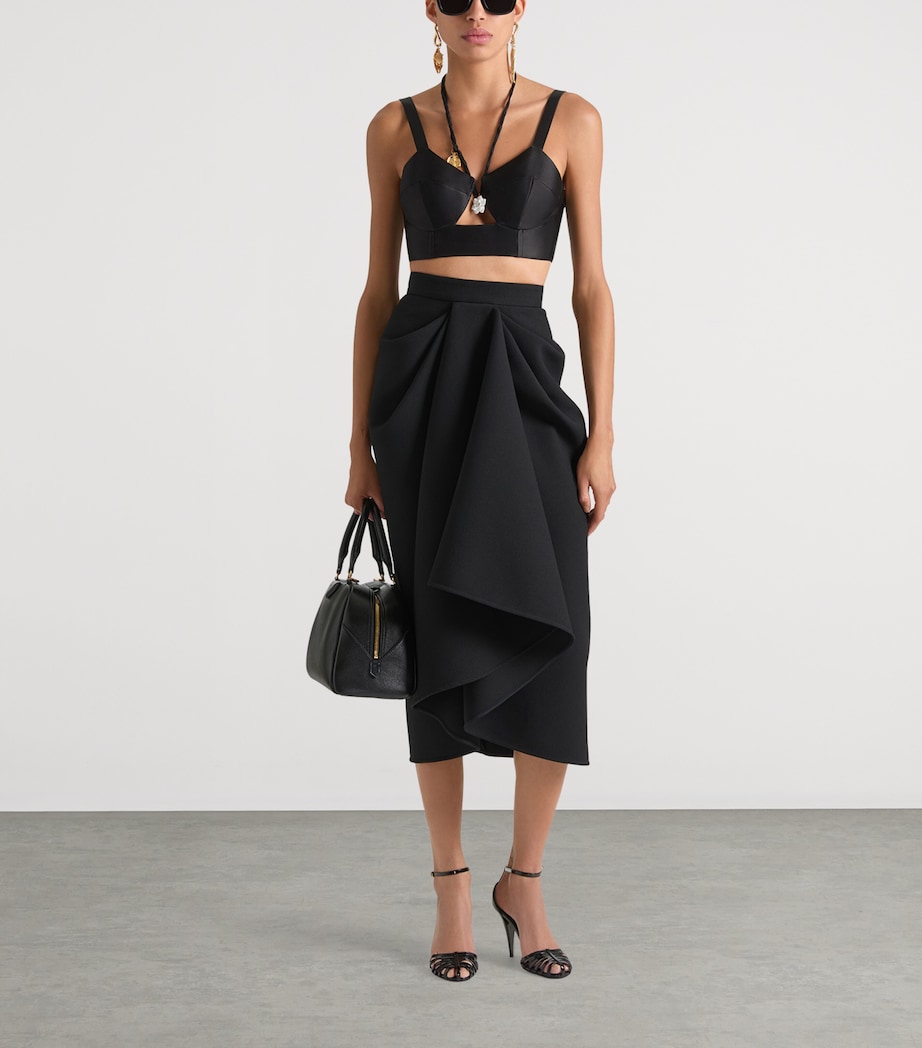 Wool-Blend Draped Midi Skirt BLACK Image 3