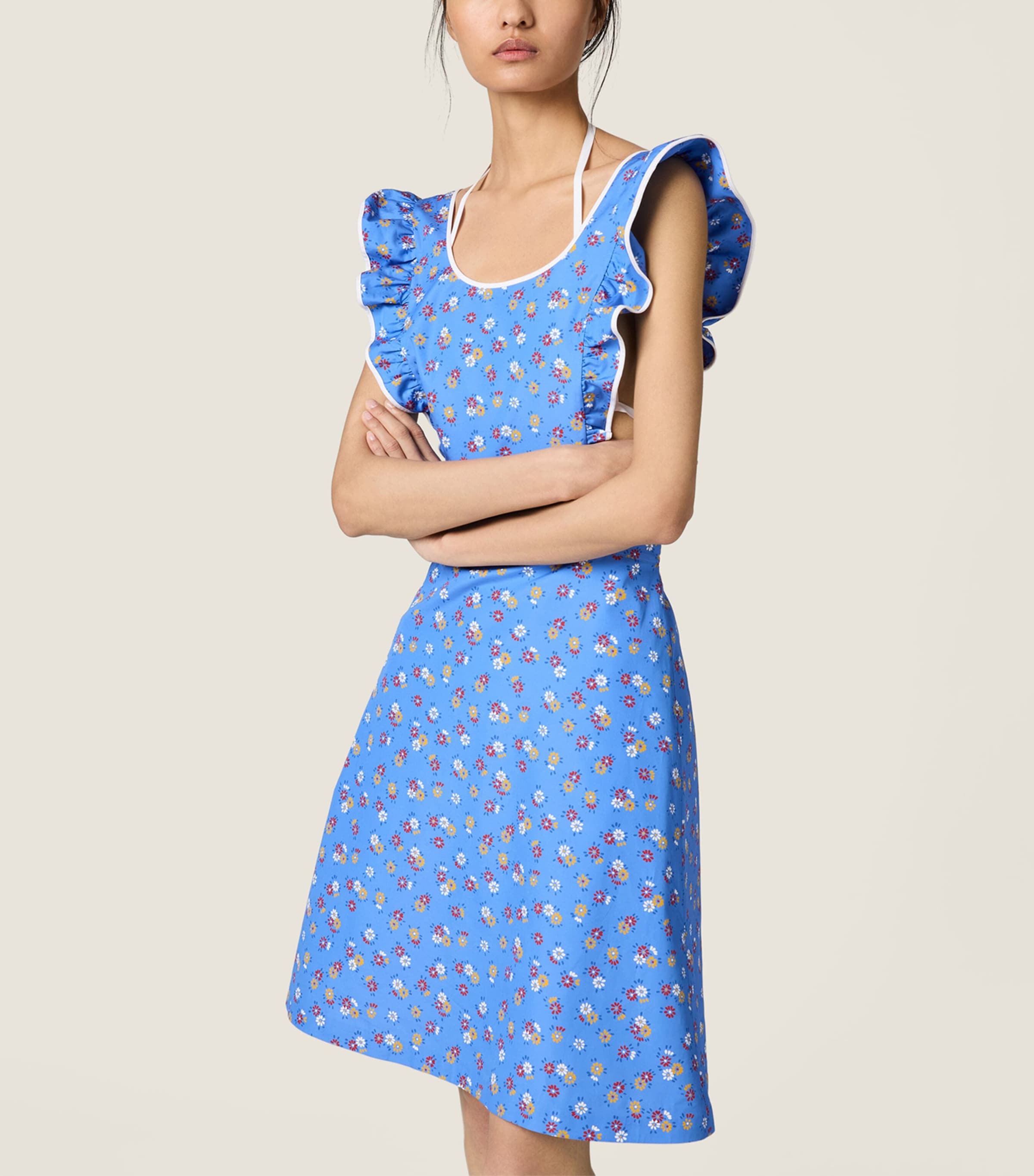 Miu Miu Womens Cotton Floral Pinafore Midi Dress Image 5