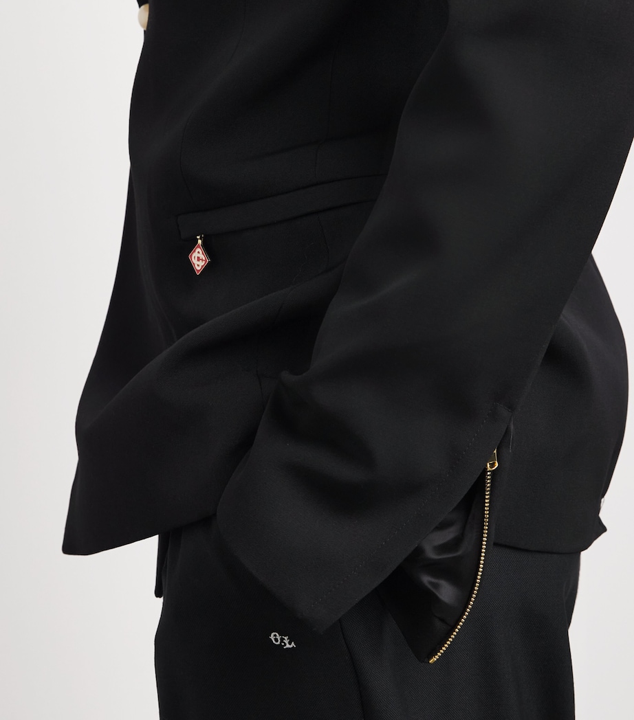 Wool Double-Breasted Blazer BLACK Image 6