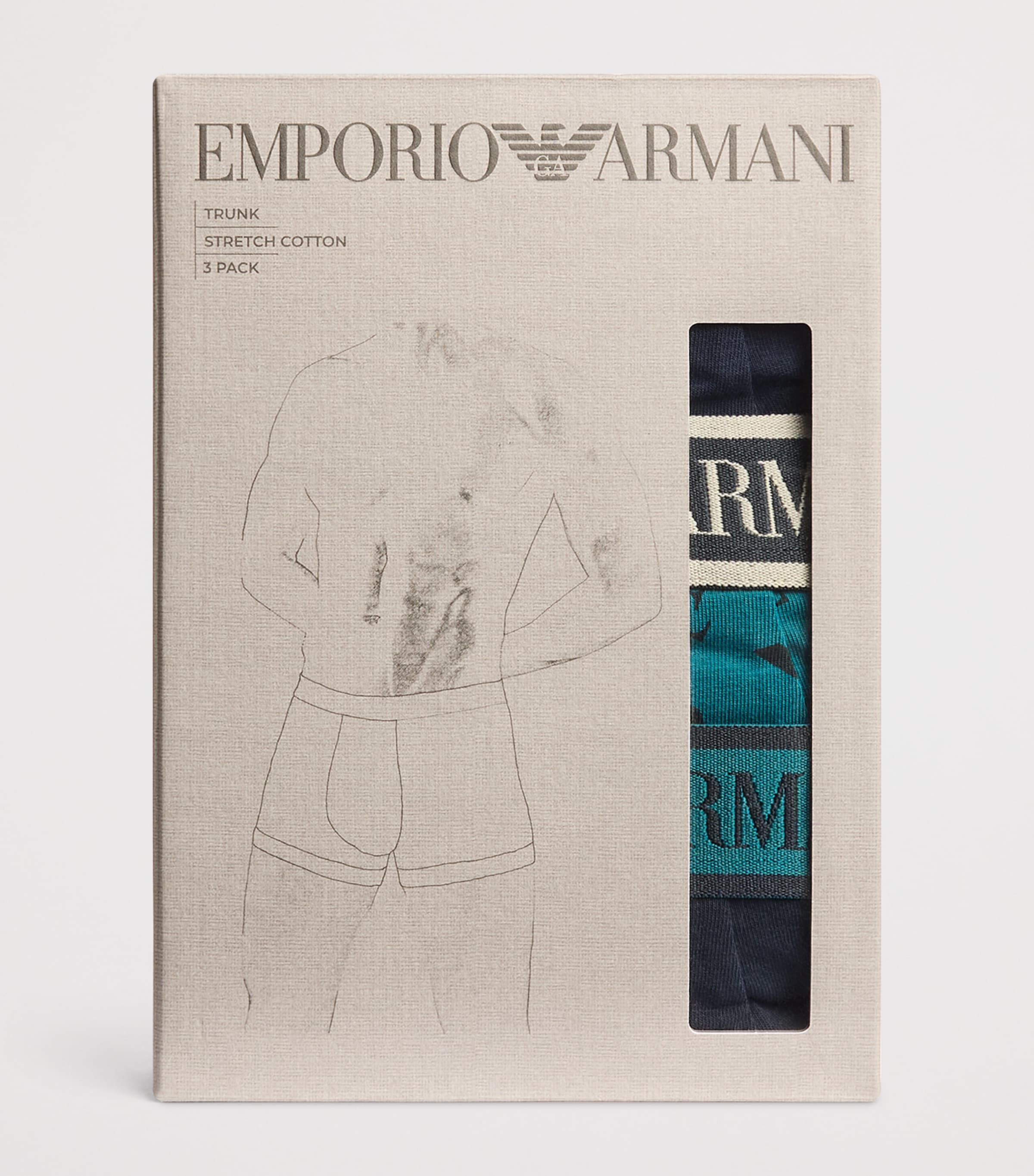 Emporio Armani Mens Stretch-Cotton Logo Trunks (Pack of 3) Blu/octan Image 4