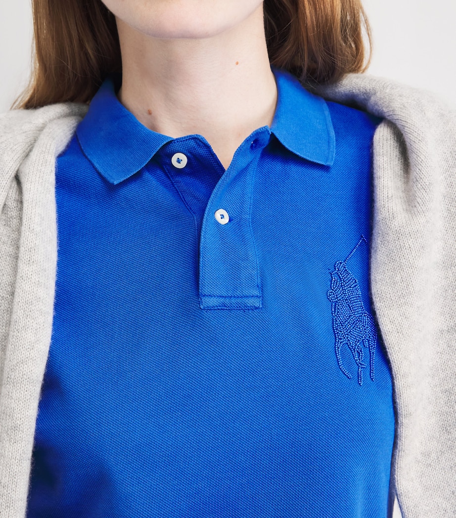 Polo Ralph Lauren Womens Cotton Beaded Big Pony Polo Shirt Gala Blue Image 3