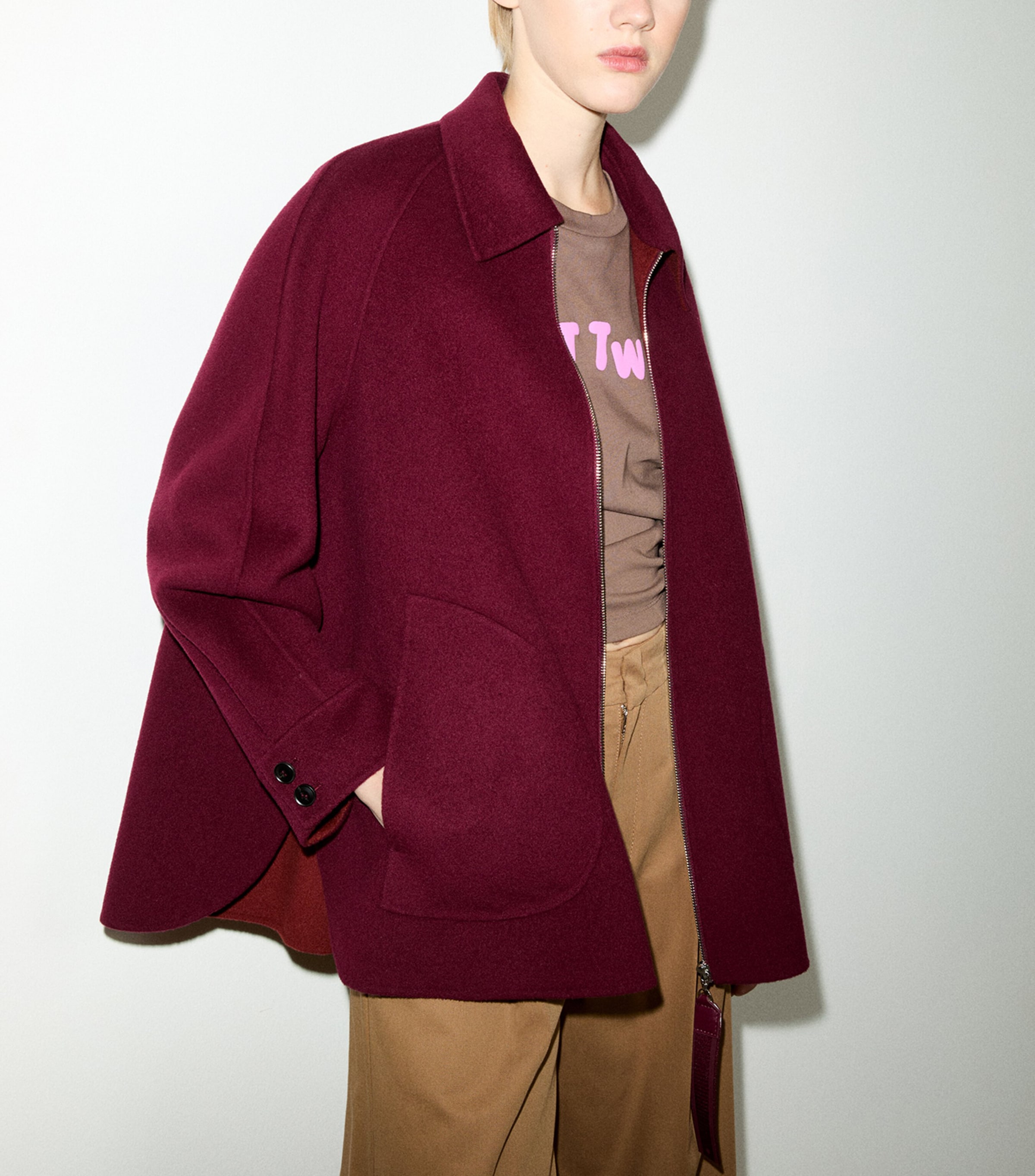 MAX&Co. Womens Wool A-Line Coat Bordeaux Image 3