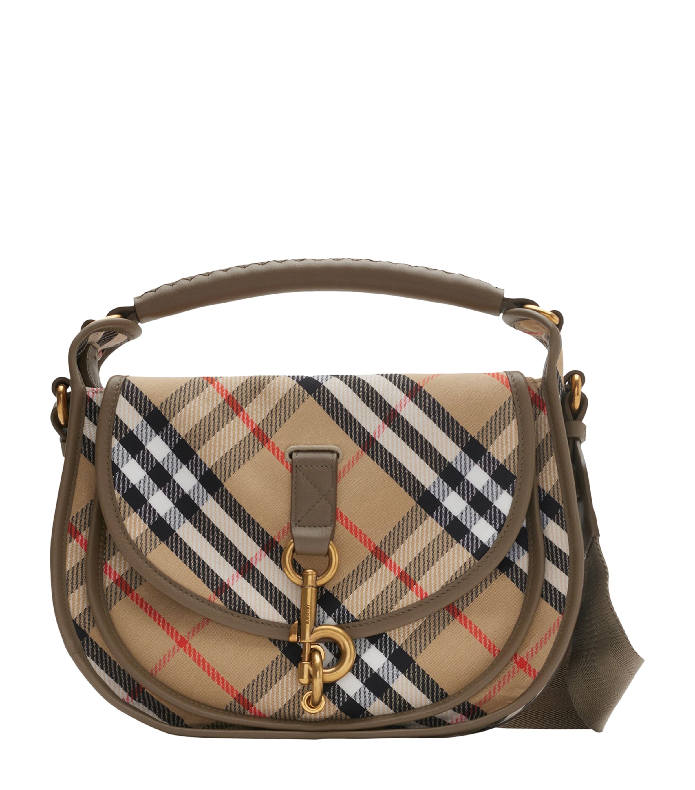Burberry Small Canvas Check B Clip Messenger Bag In Sand