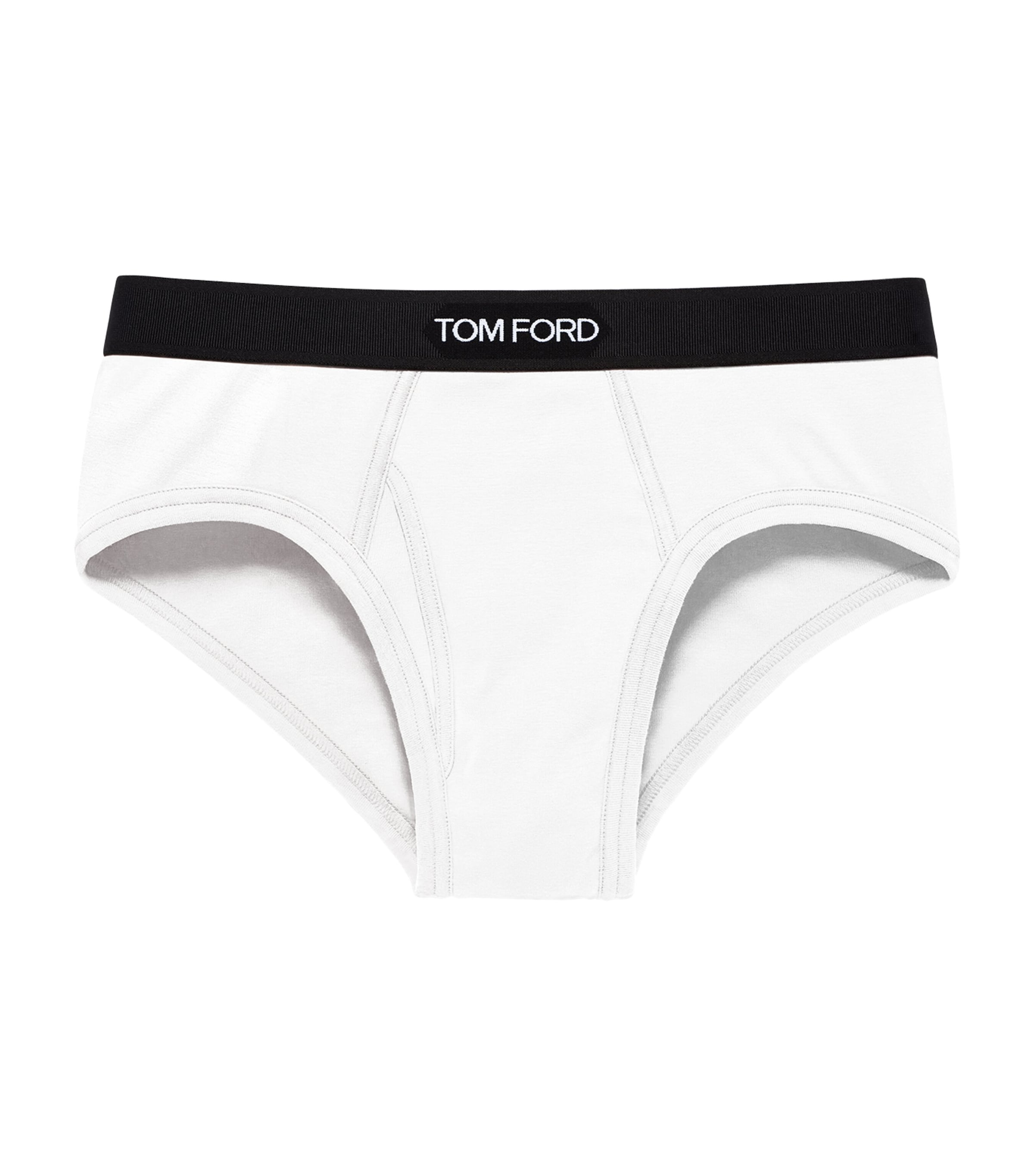 Tom Ford Mens White Branded-waistband Fitted Pack Of Two Stretch-cotton Briefs L In White