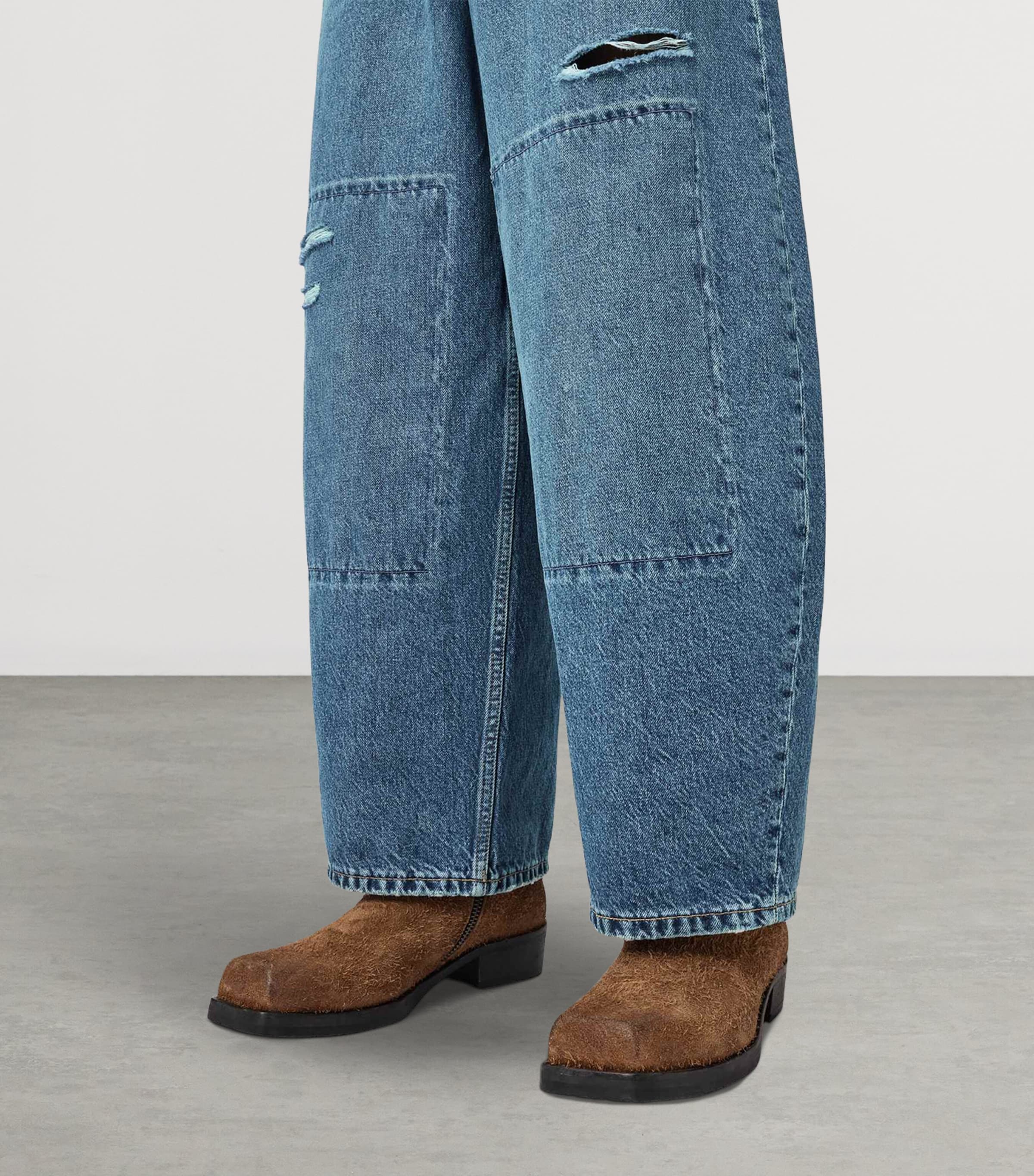 AllSaints Mens Slouch Barrel-Leg Jeans Destroy Mid Indigo Image 5