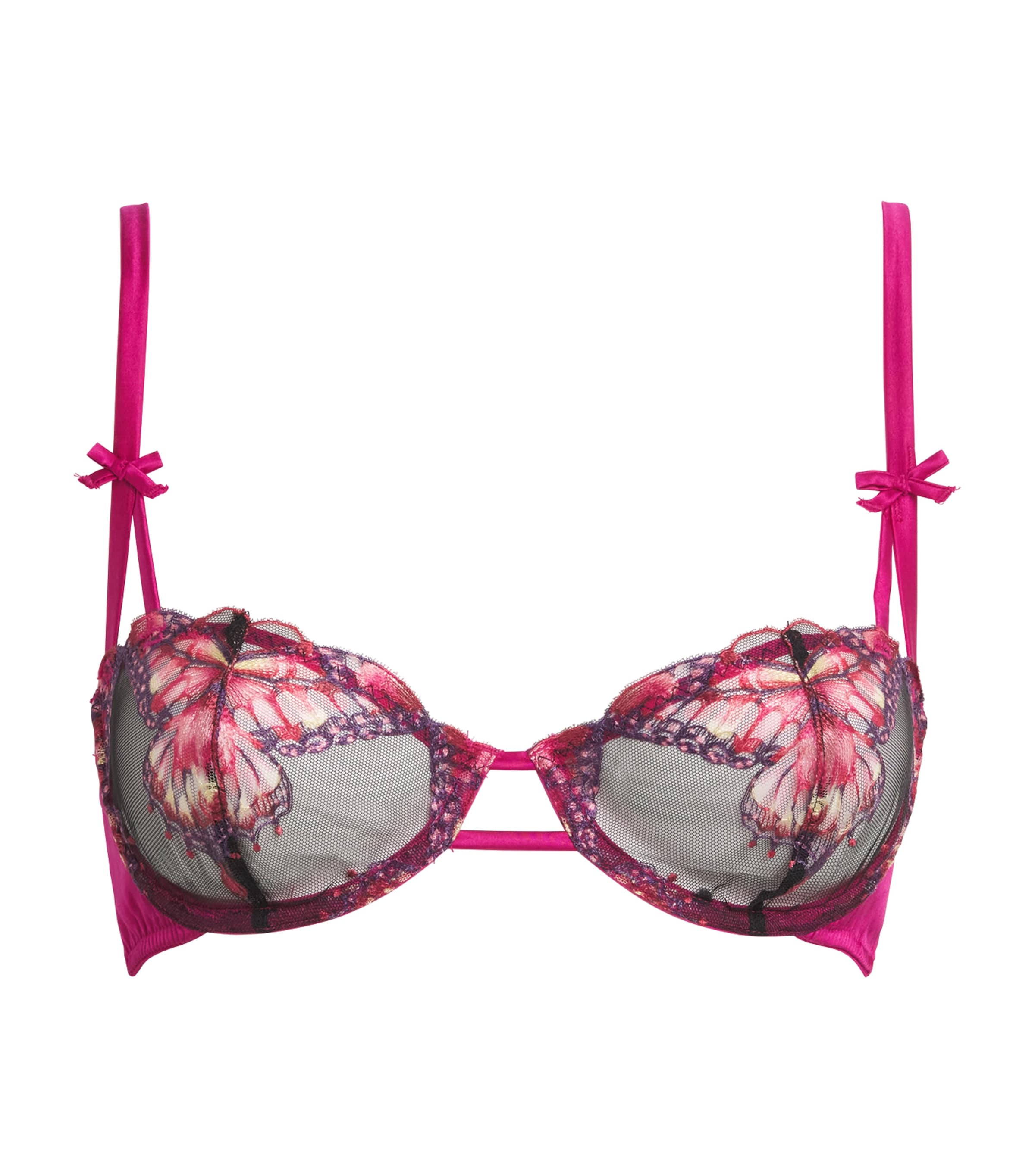 Fleur Du Mal Butterfly Embroidered Balconette Bra In Multi