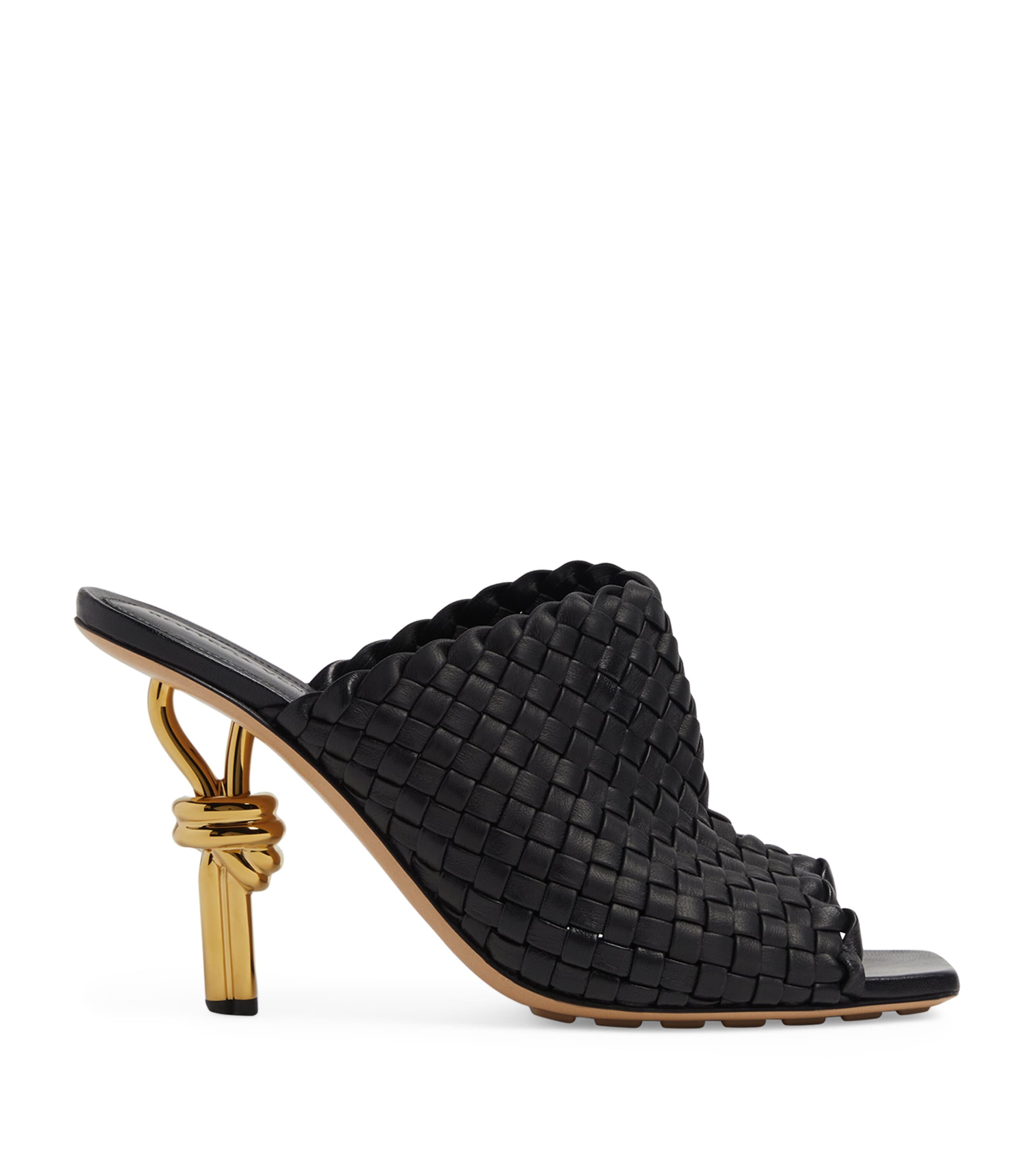 Bottega Veneta 90mm Mini Weave Nappa Leather Knot Mule Sandals In Black