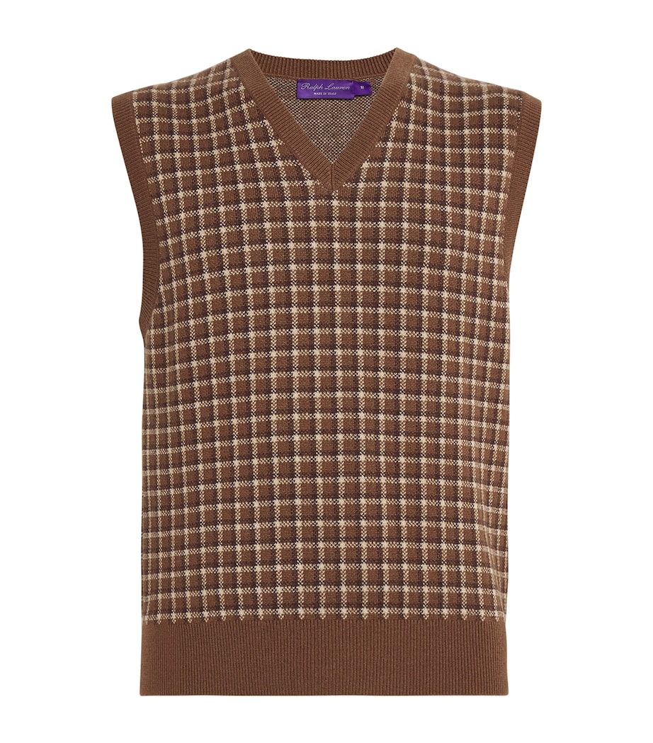 Ralph Lauren Purple Label Mens Cashmere Check Sweater Vest Brown Multi Image 1