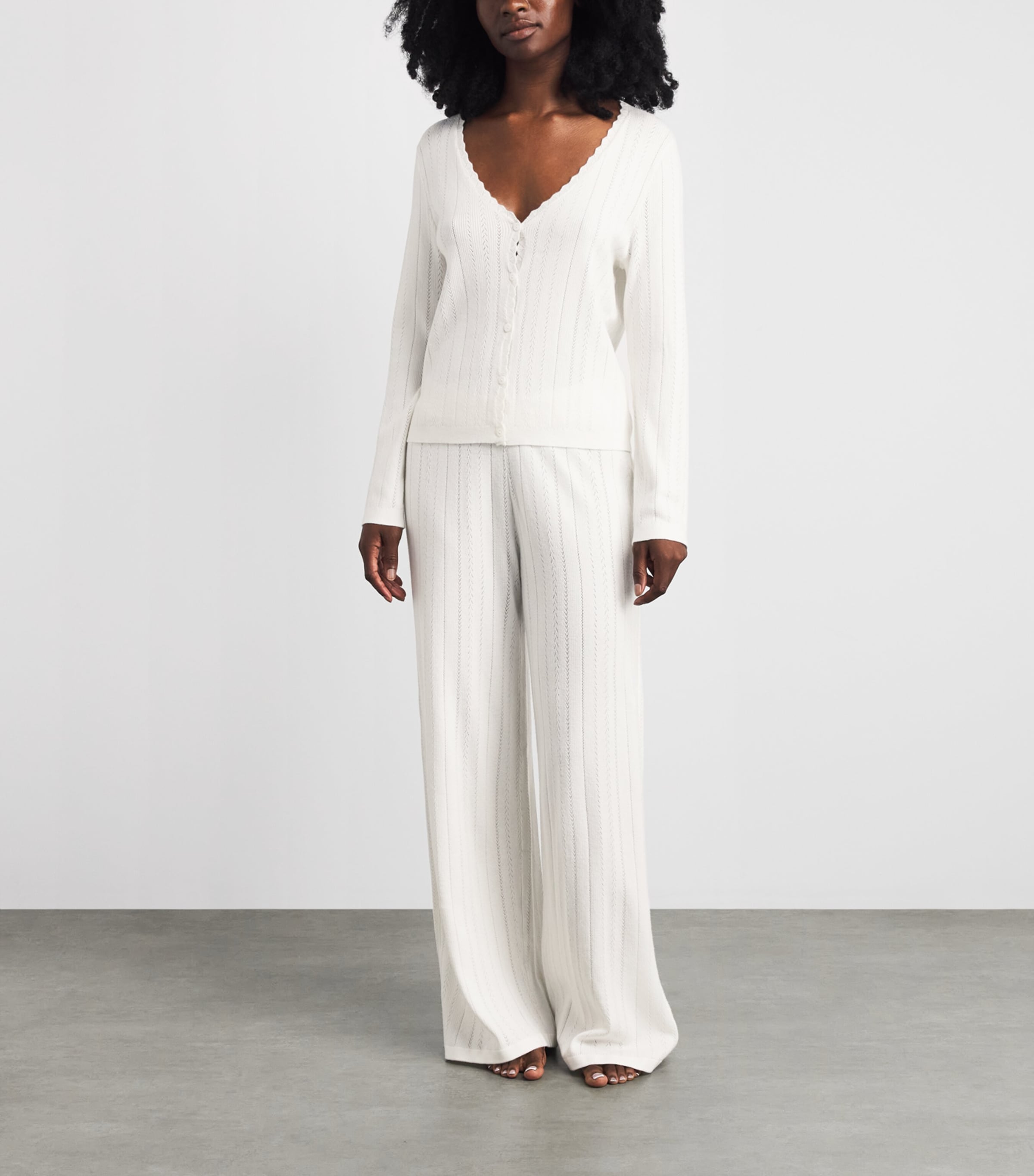 Eberjey Womens Pointelle Knitted Trousers Ivory Image 2