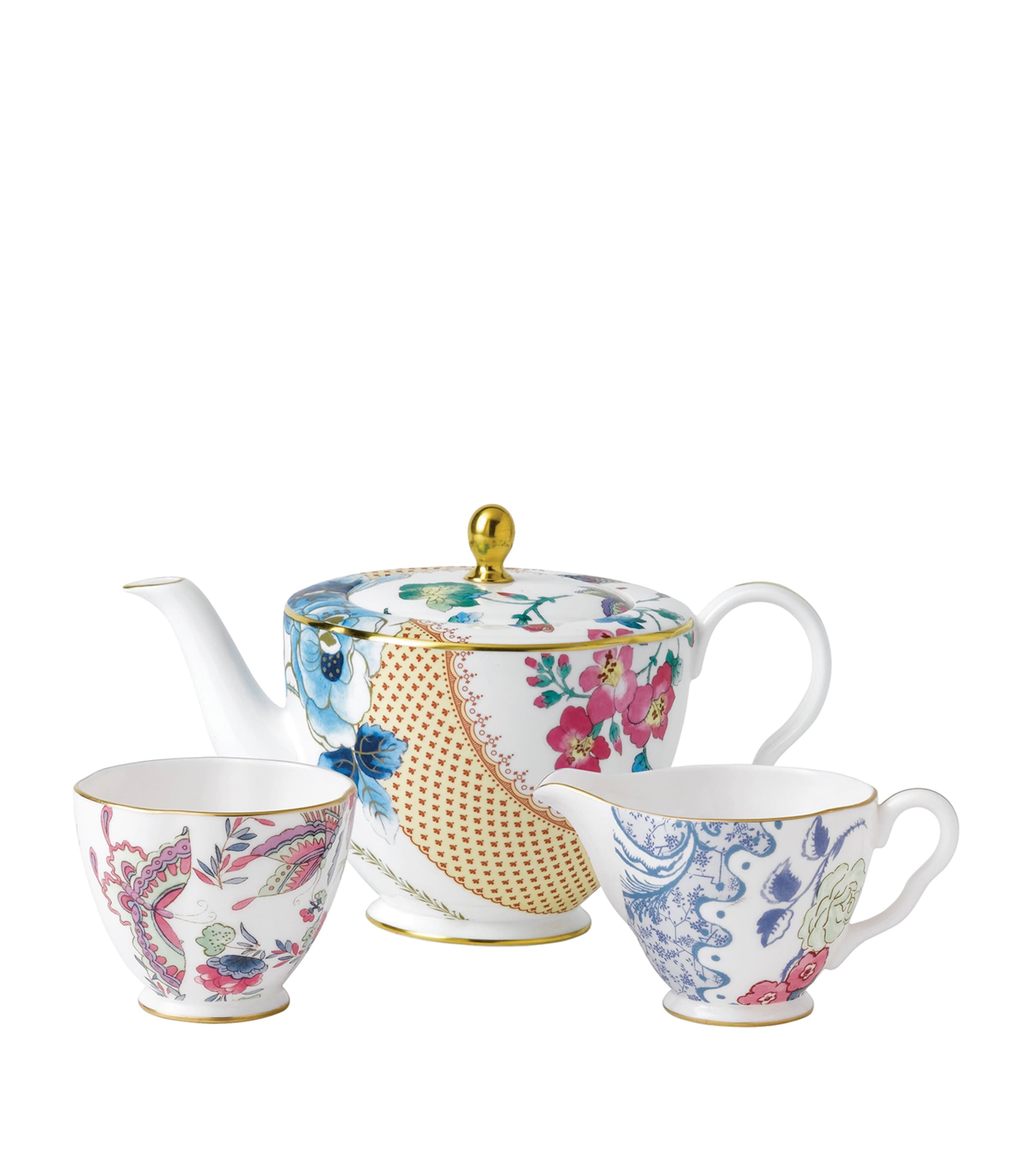 Wedgwood Butterfly Bloom Teapot, Creamer And Sugar Bowl Set