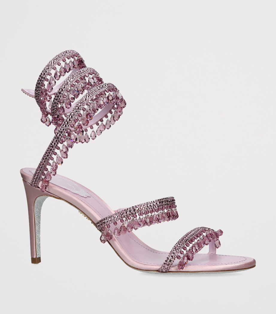 René Caovilla Satin Chandelier Heeled Sandals 80 Pink Comb Image 3
