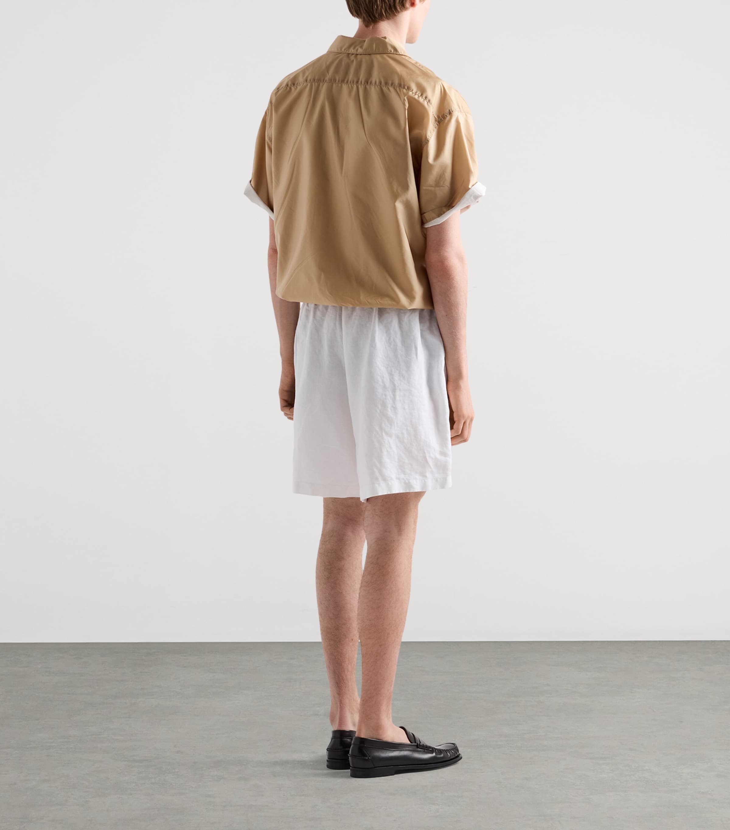 Prada Mens Re-Nylon Zip-up Short-Sleeve Shirt Brown Image 5