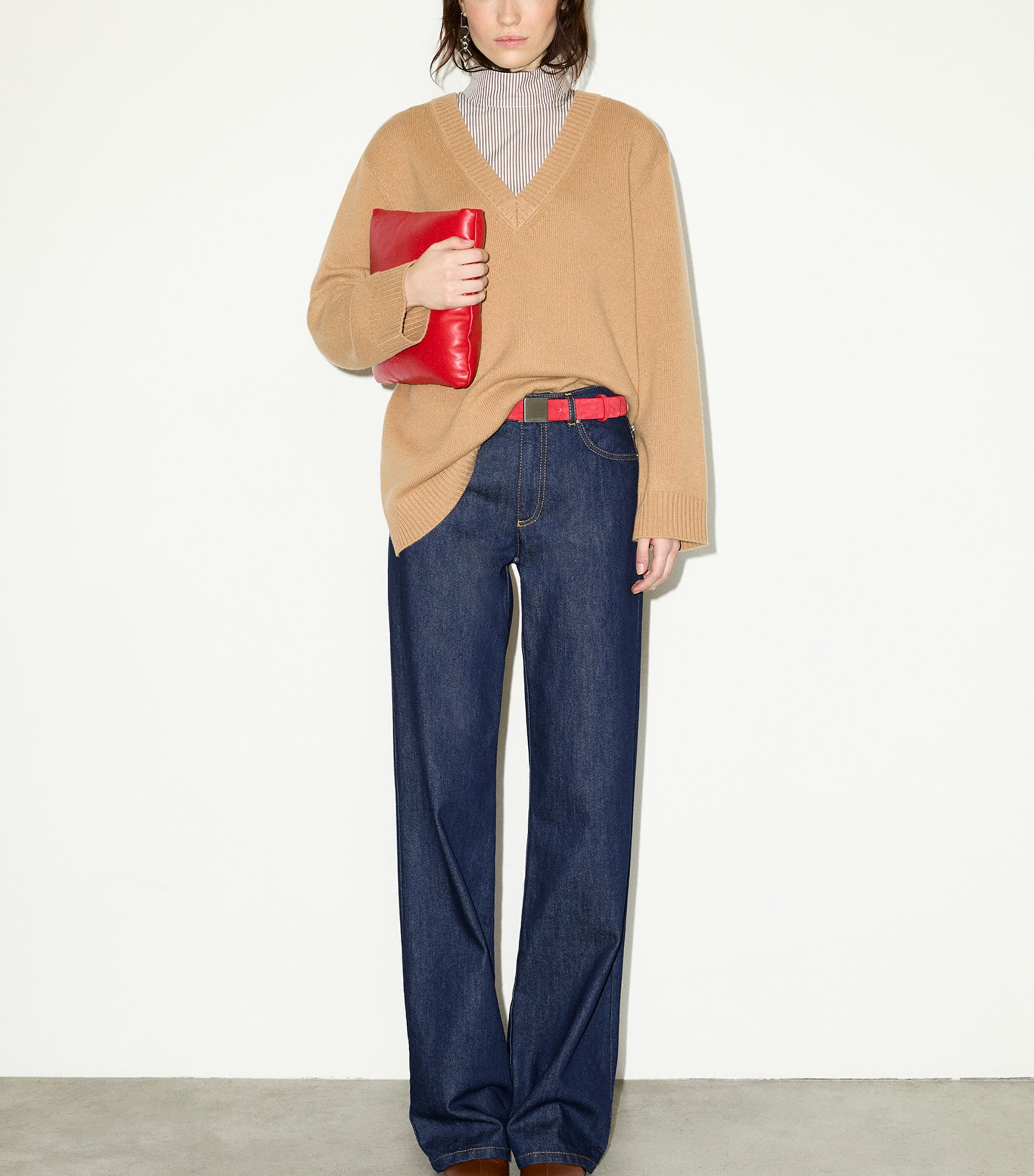 MAX&Co. Womens Shirt-Detail Wool Sweater Camel Image 7