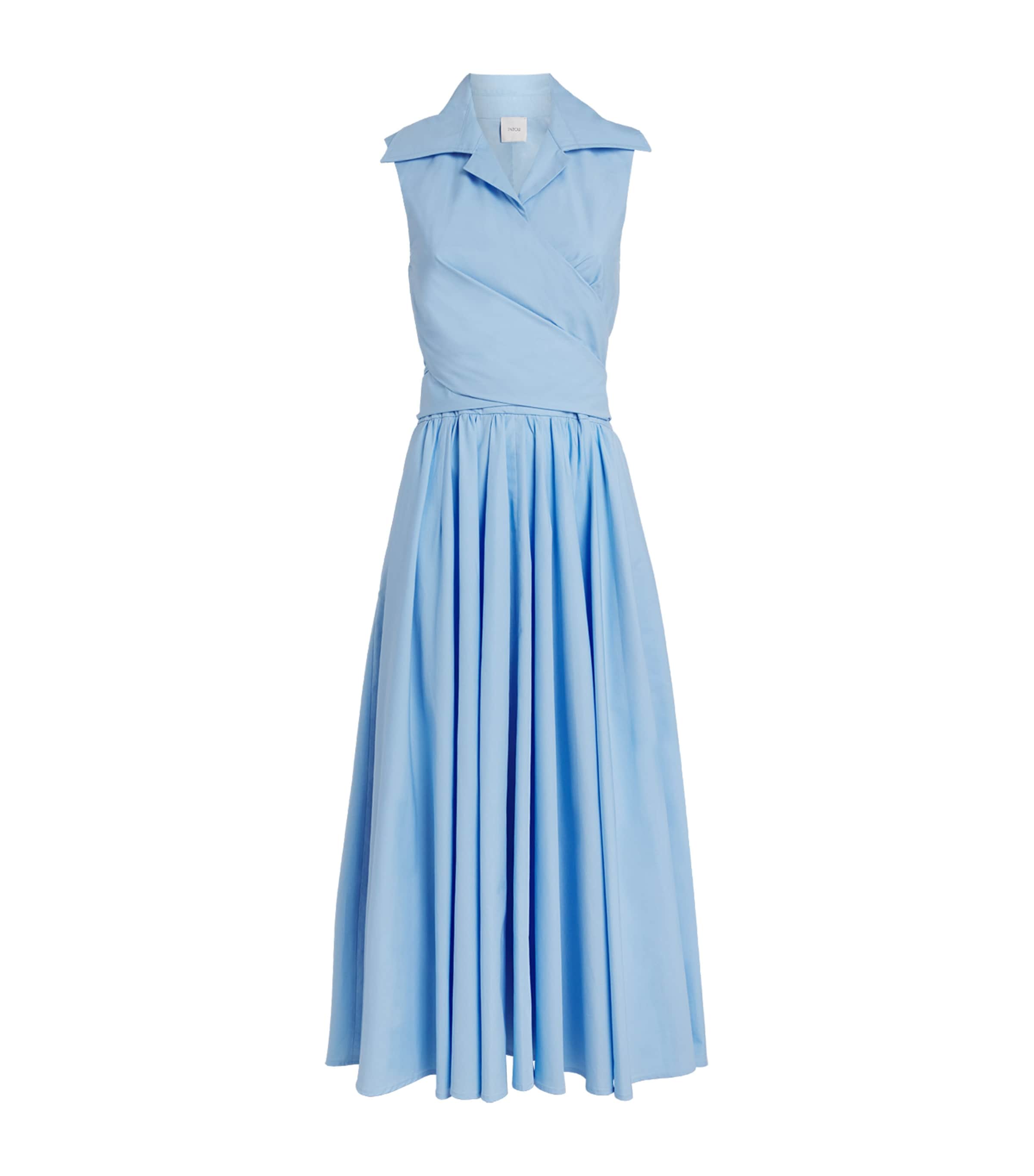 Patou Womens Organic Cotton Draped Sleeveless Midi Dress Riviera Blue Image 1