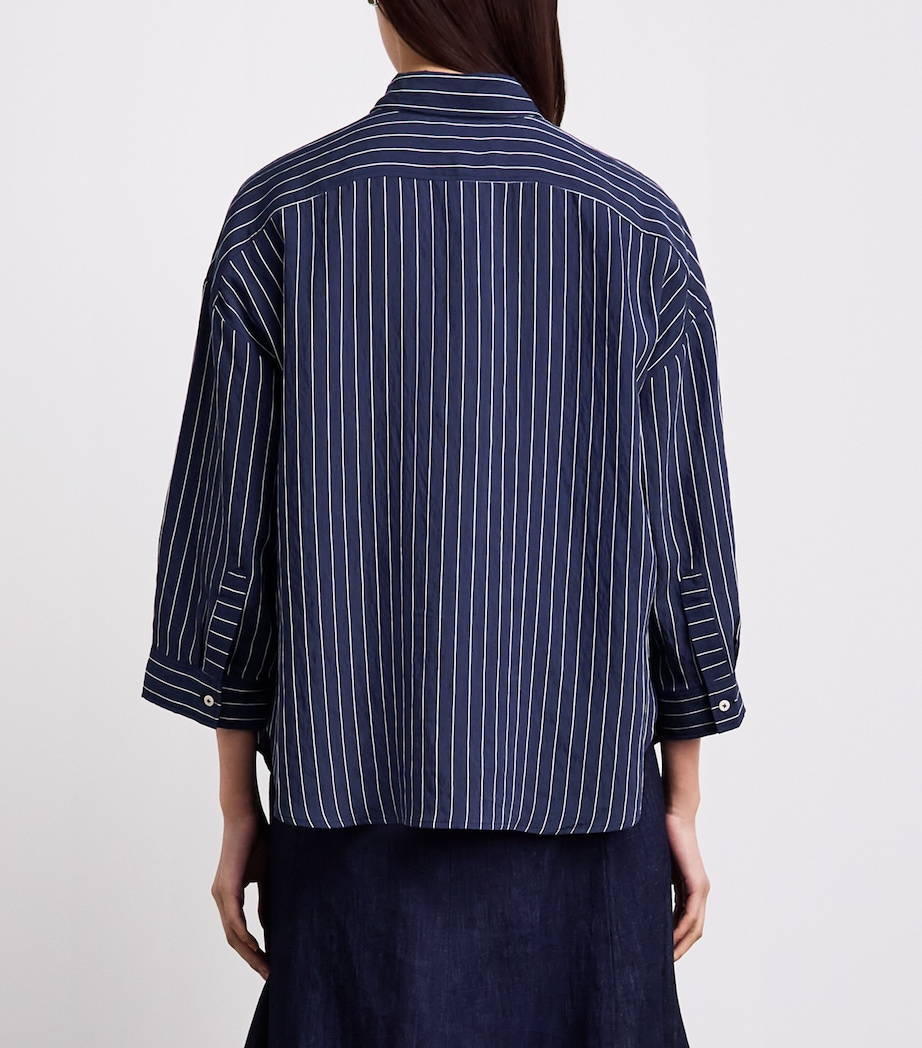 ME+EM Womens Cotton Voile Cropped-Sleeve Shirt Blue/white Image 5