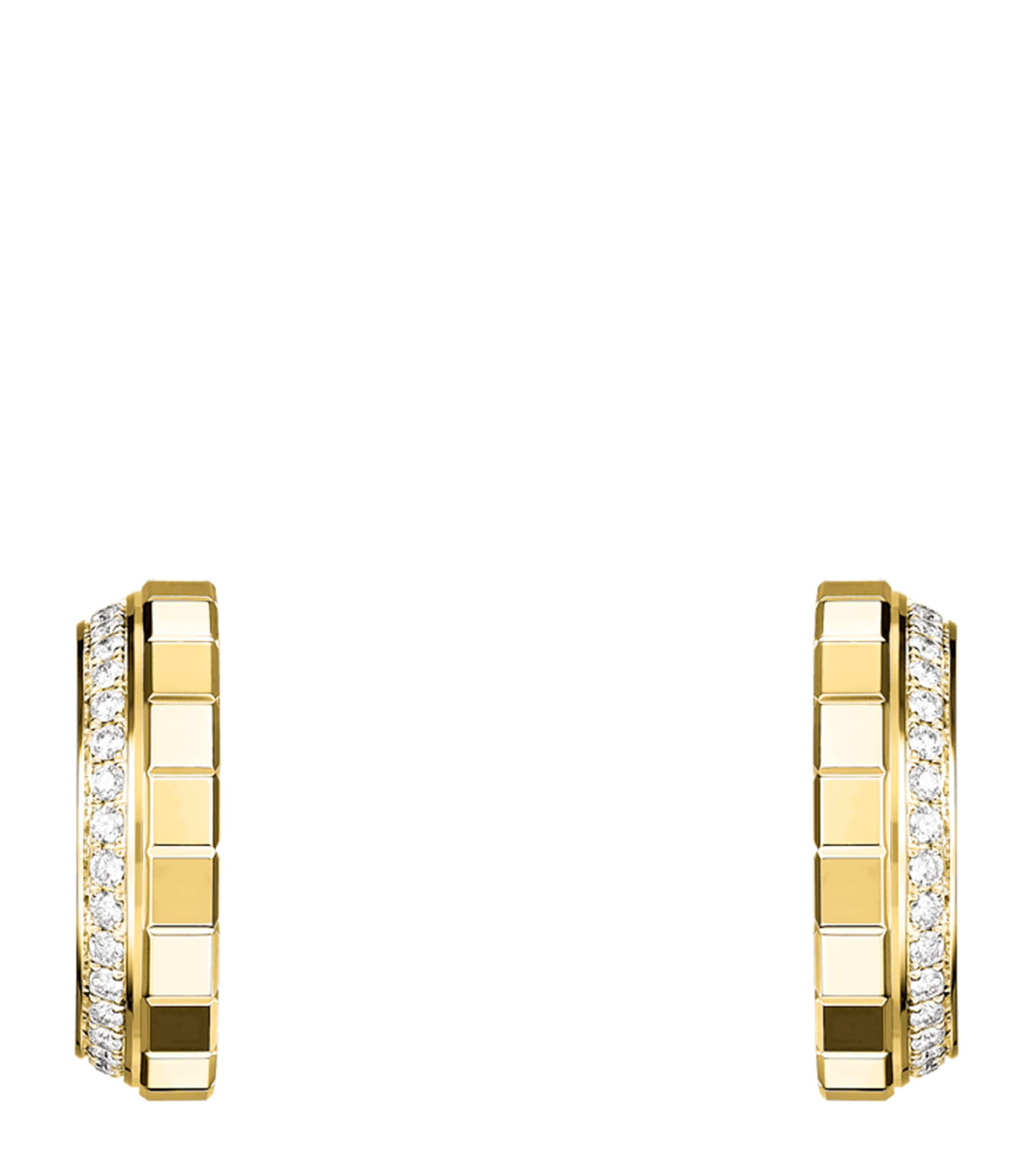 Small Yellow Gold and Diamond Ice Cube Hoop Earrings 18K YELLOW GOLD Image 1