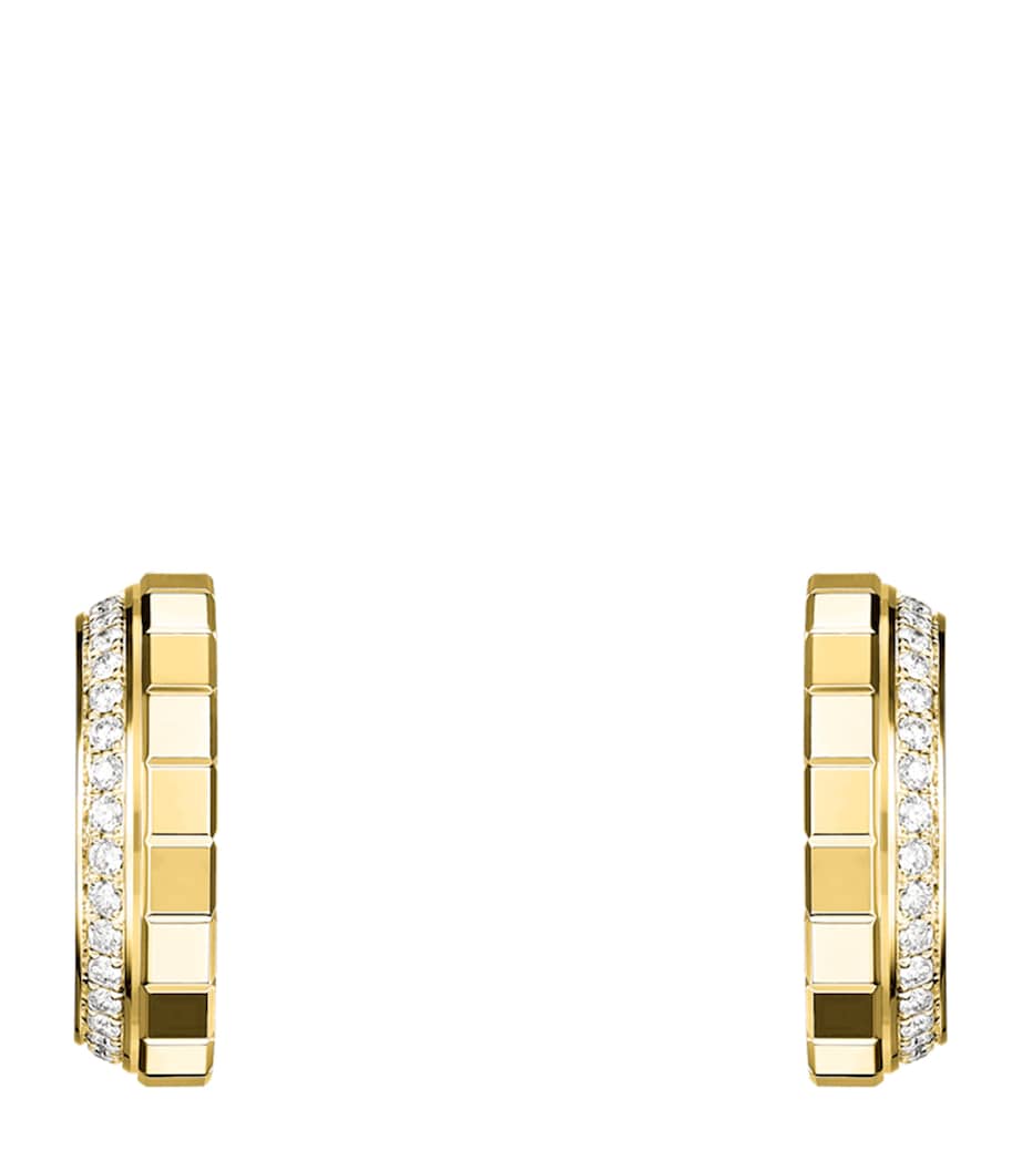 Small Yellow Gold and Diamond Ice Cube Hoop Earrings 18K YELLOW GOLD Image 1