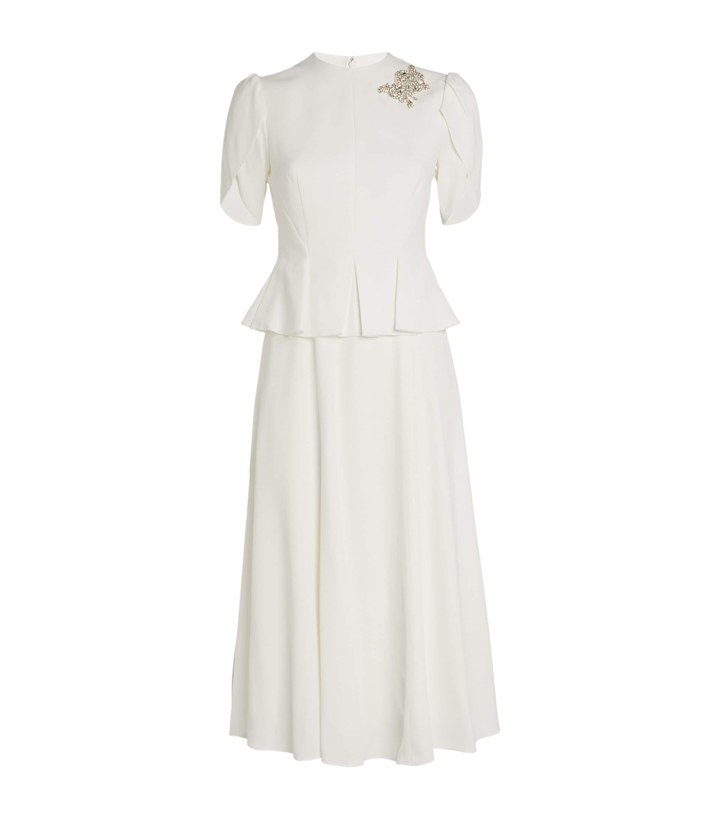 Erdem Embellished Crepe Peplum Midi Dress In Off-white