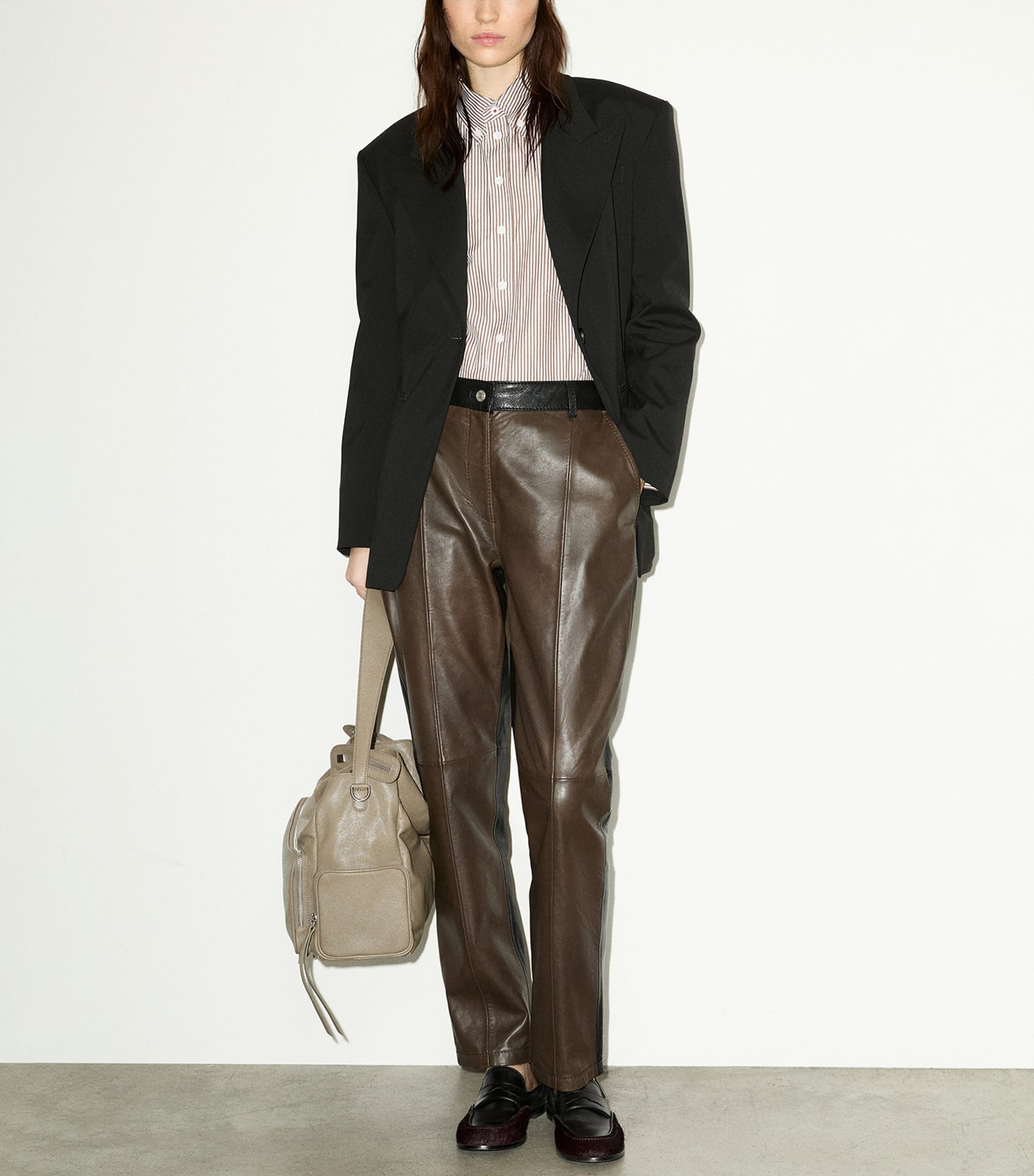 MAX&Co. Womens Leather Two-Tone Trousers Chocolate Image 5