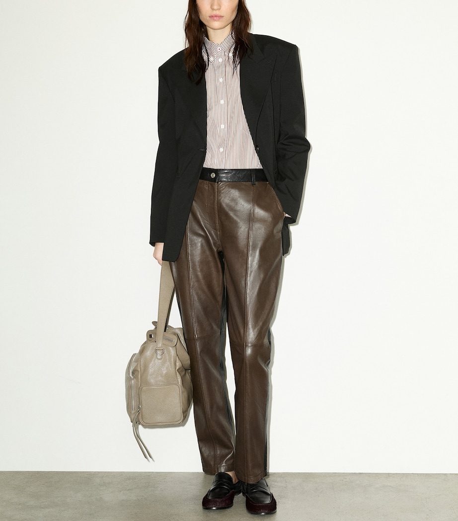MAX&Co. Womens Leather Two-Tone Trousers Chocolate Image 5