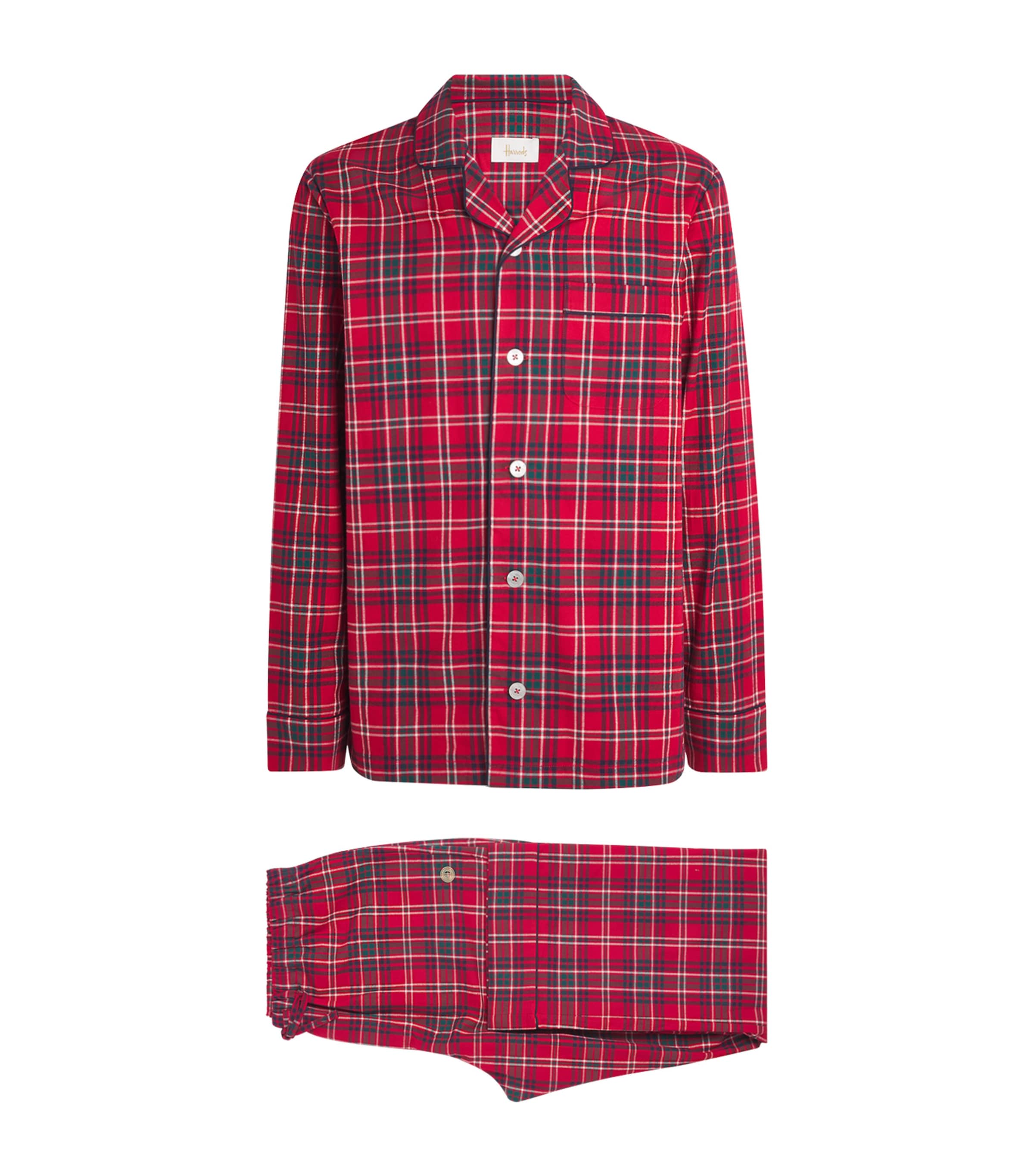 Harrods Mens Cotton Tartan Pyjama Set Red Image 1