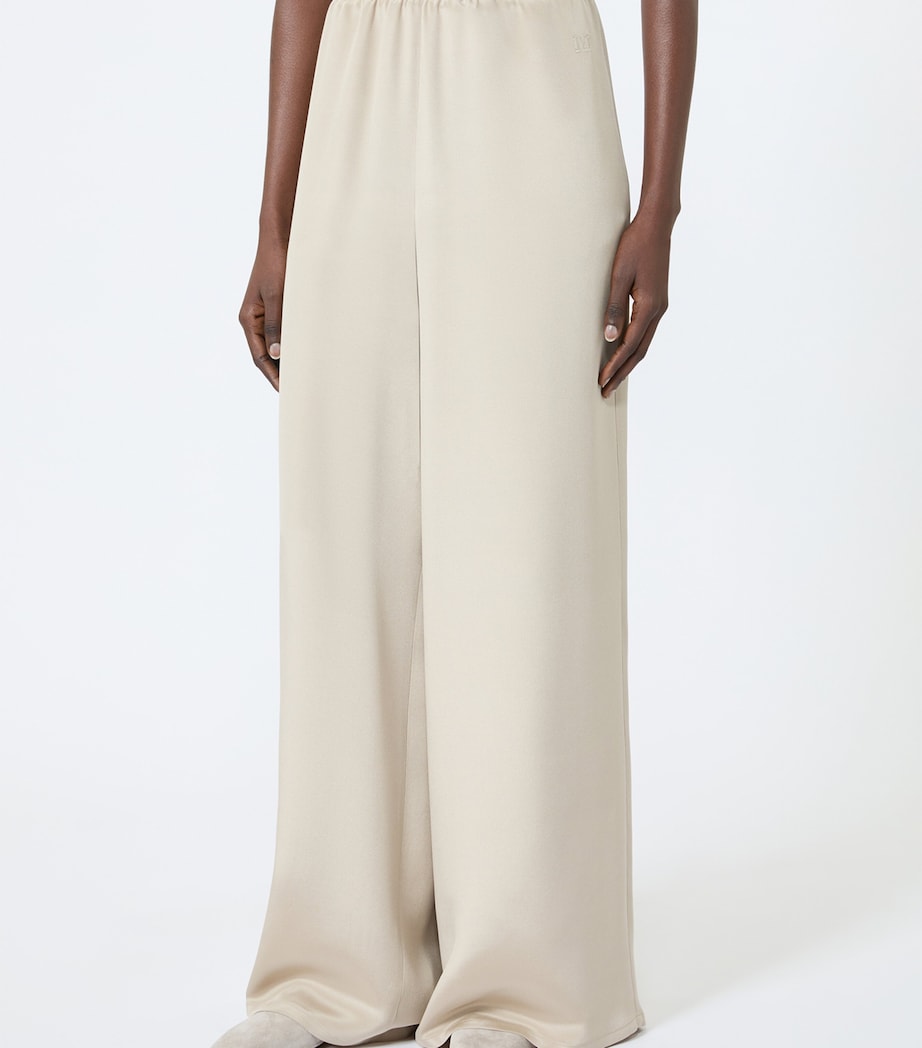 Max Mara Womens Silk Wide-Leg Trousers Stone Image 3