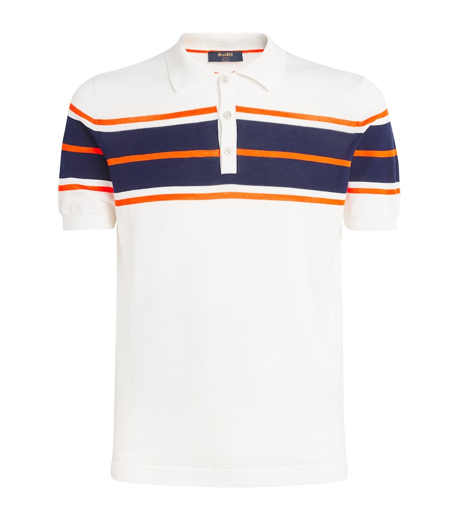 Cotton Stripe-Detail Polo Shirt V2509-BIANCO/NAVY Image 1
