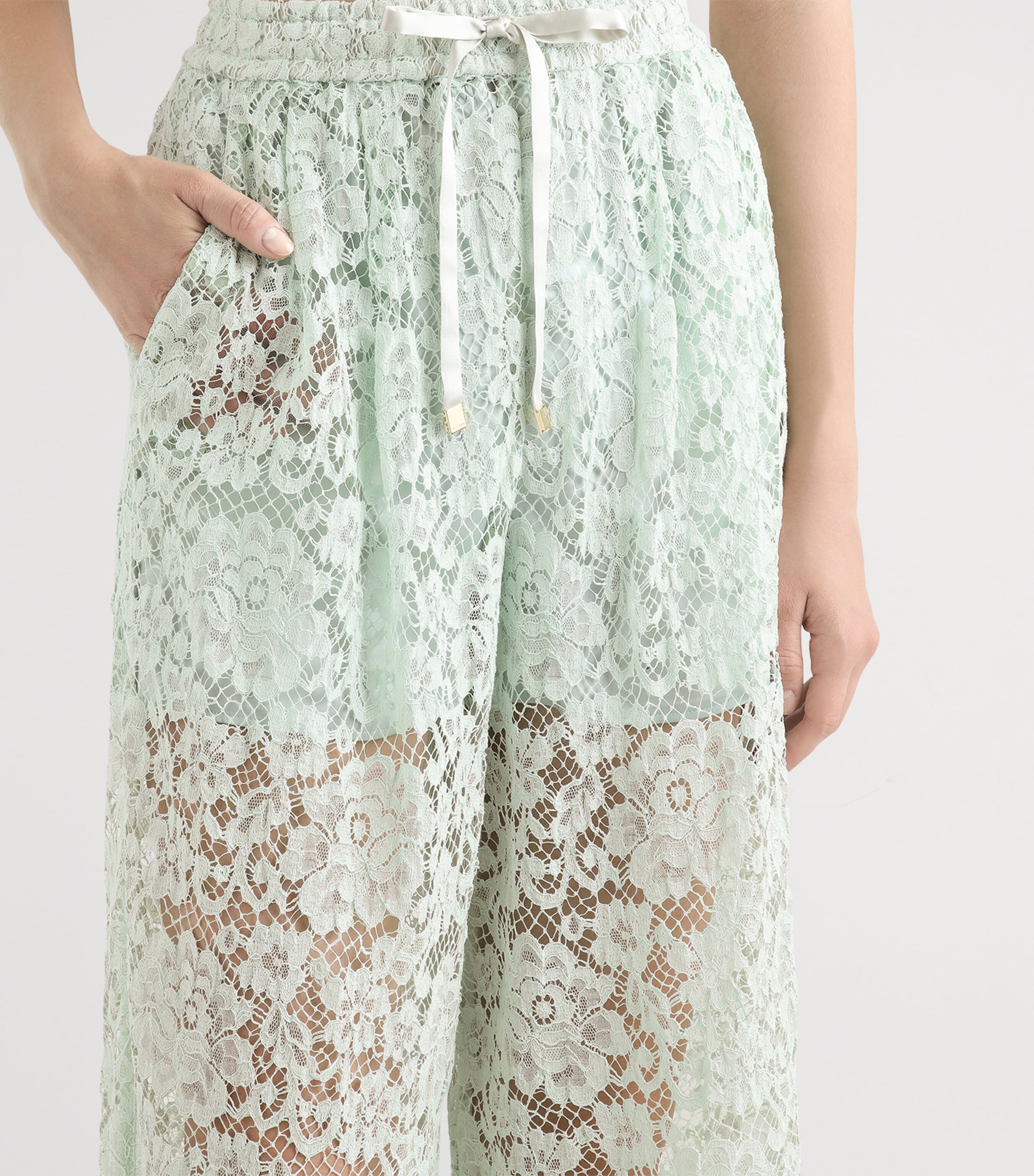Dolce&Gabbana Womens Lace Drawstring Trousers Verd Image 4