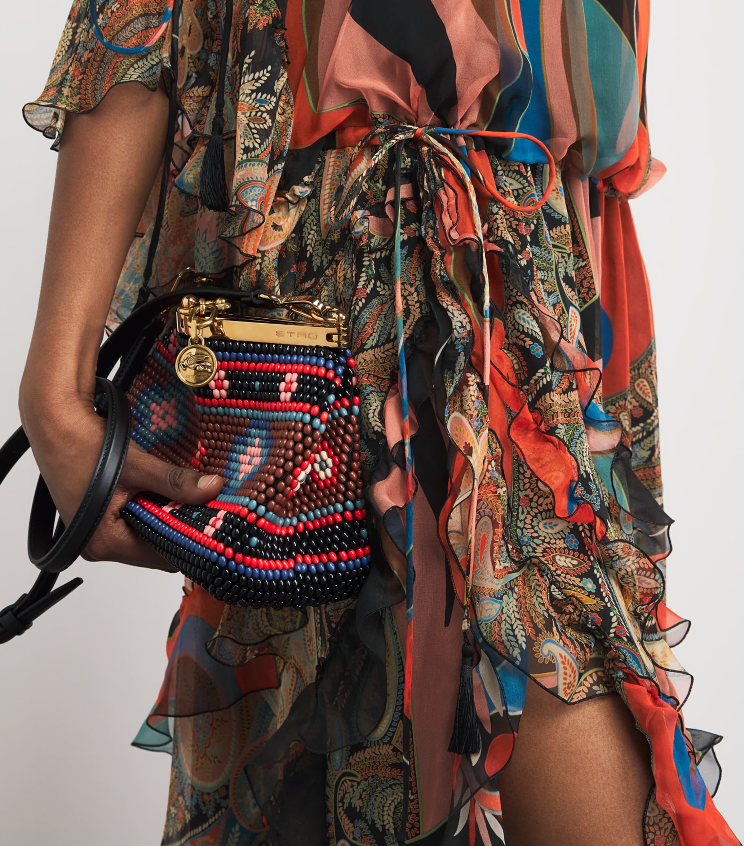Etro Womens Silk Ruffled Maxi Dress Black Print Image 5