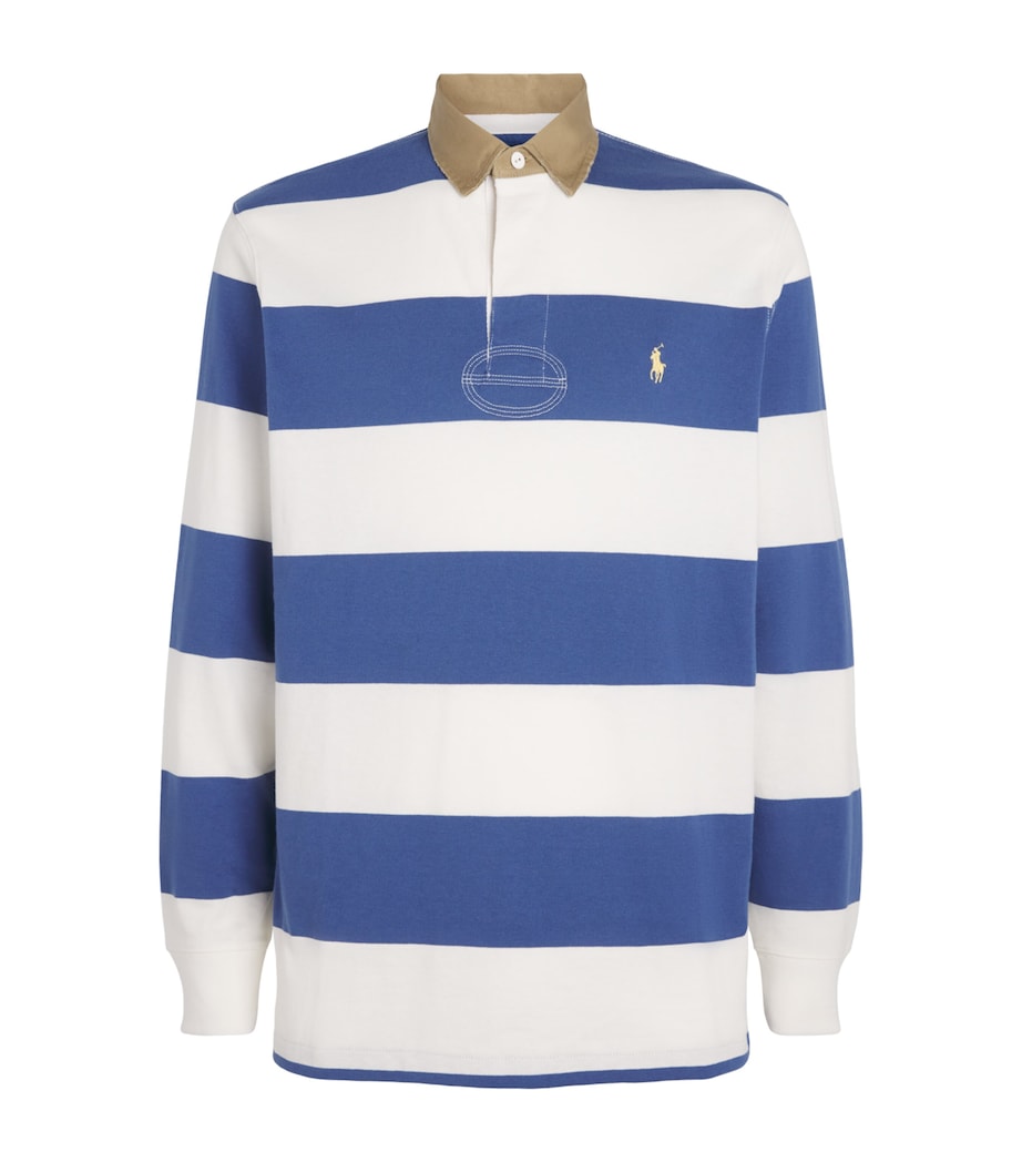 Cotton Stripe Polo Pony Rugby Shirt BLUE Image 1