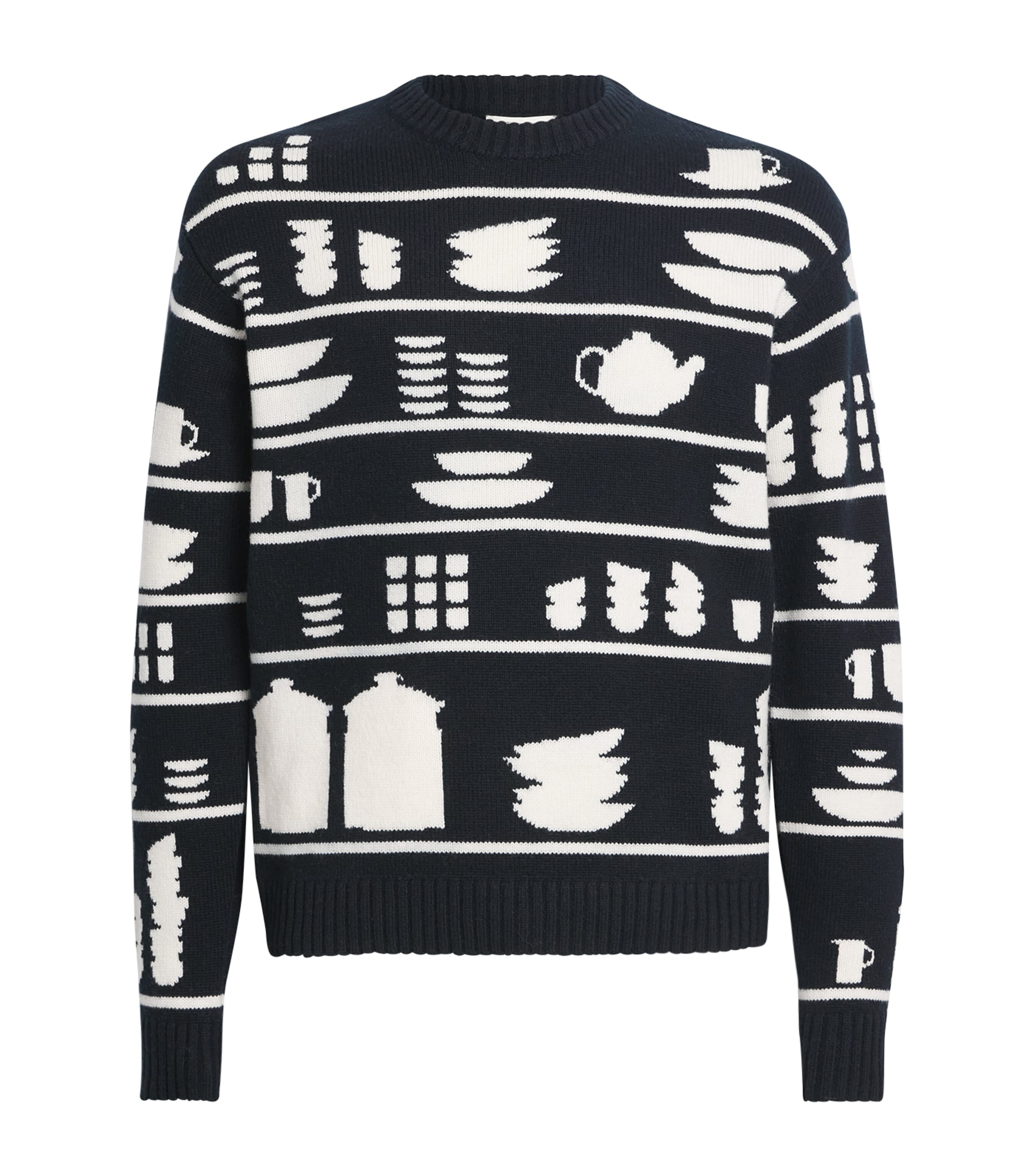 Jw Anderson Tableware-pattern Crew-neck Sweater In Black