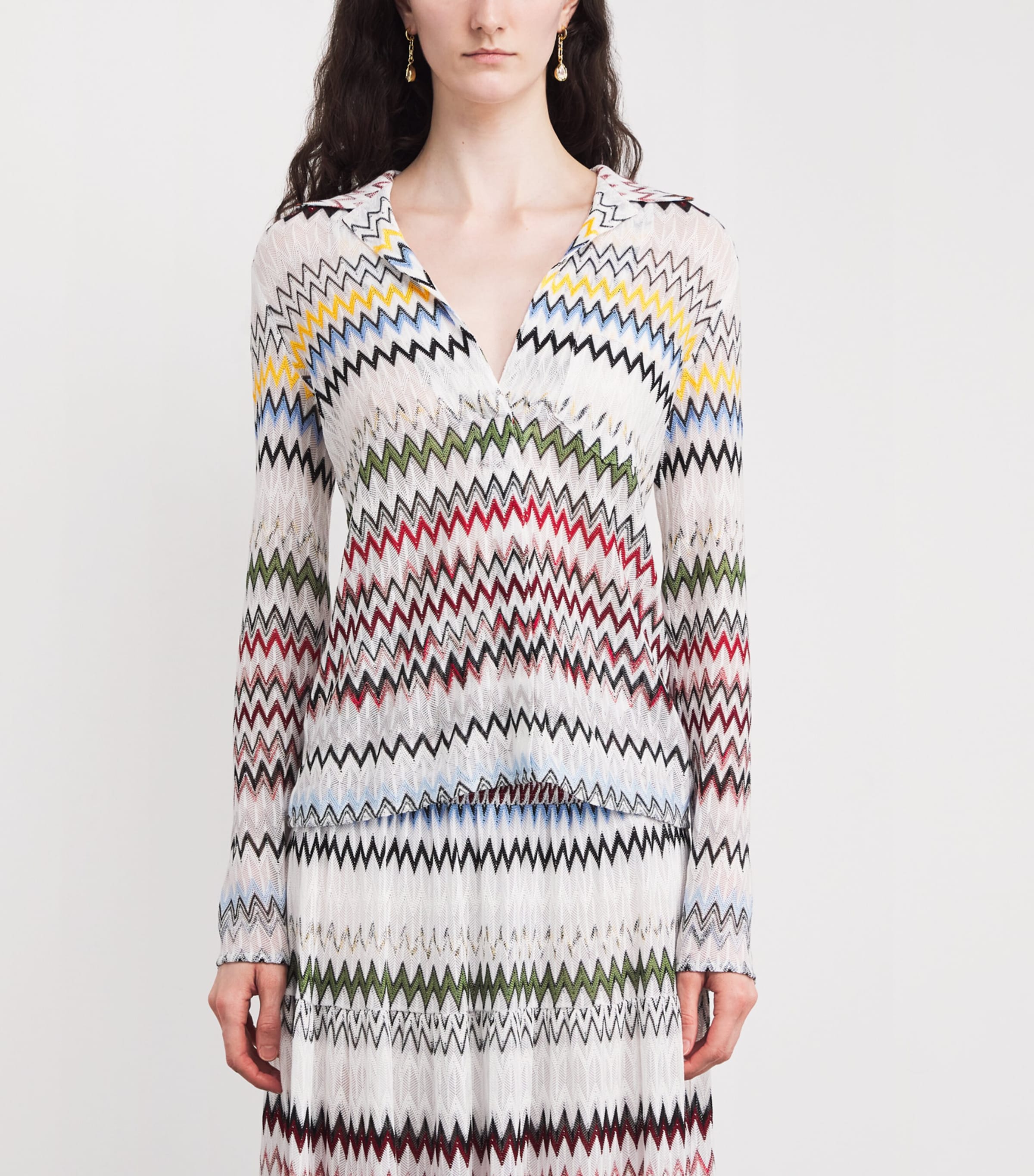 Micro-Chevron Blouse S01K2 MULTI W WHITE Image 3