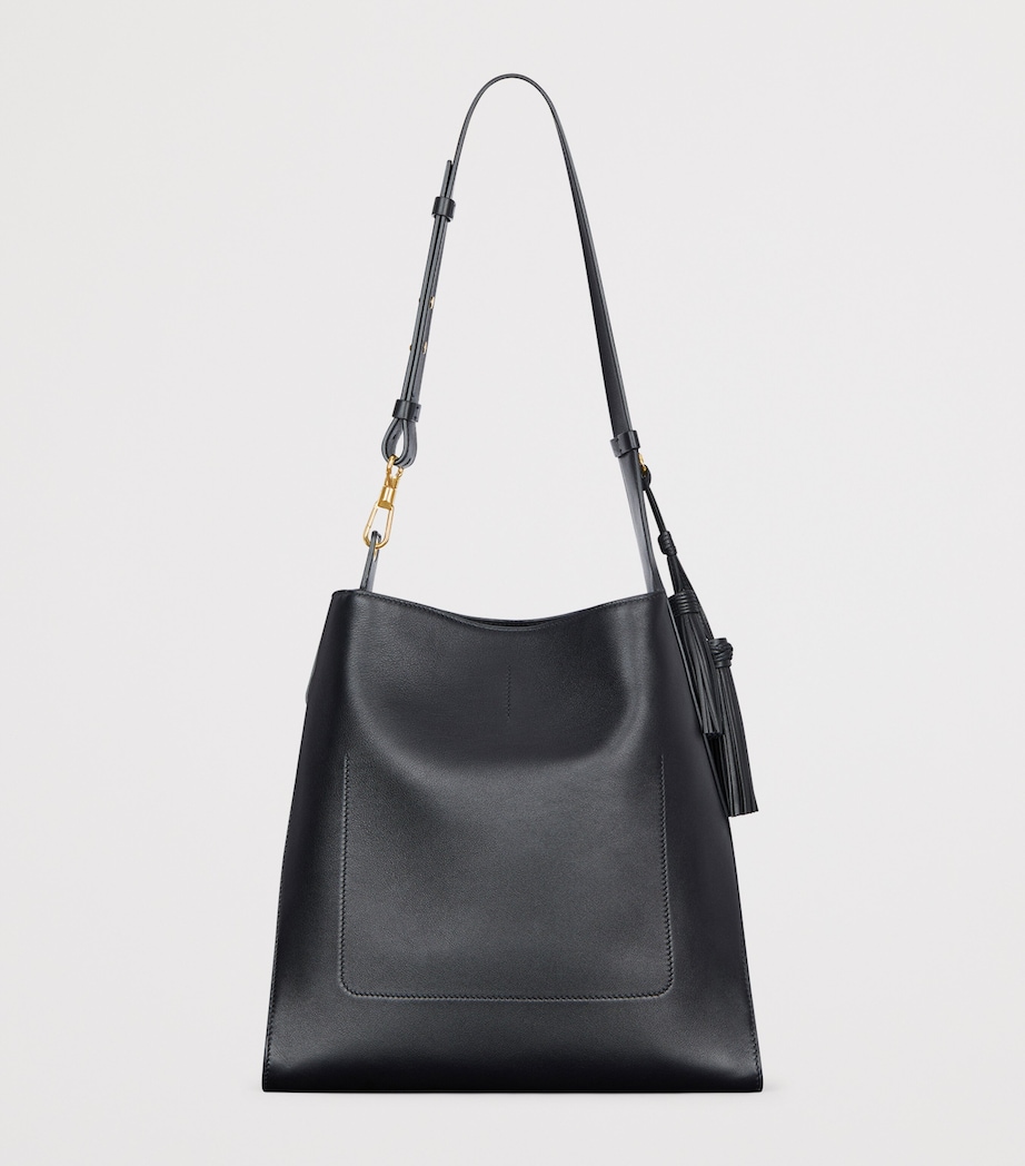 Medium Leather Belted Shoulder Bag BLACK Image 5