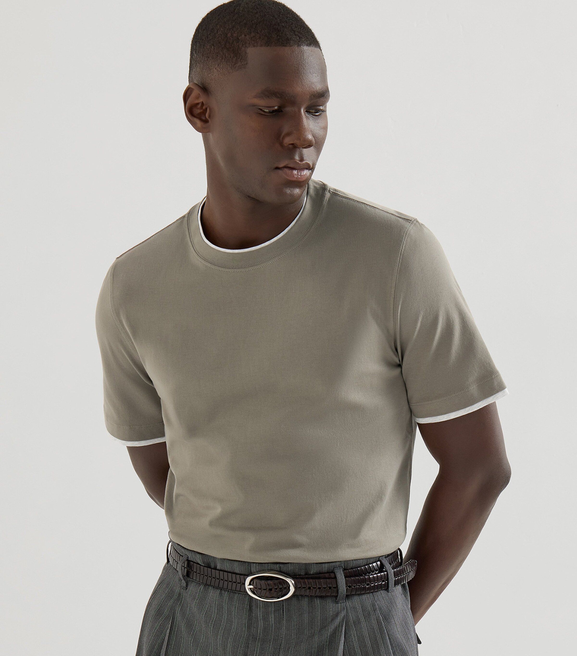 Brunello Cucinelli Mens Cotton Faux-Layered T-Shirt Image 3